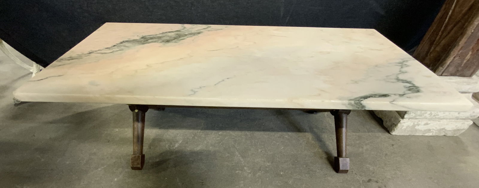 Vntg Marble Top Wood Base Coffee Table (1 of 8)