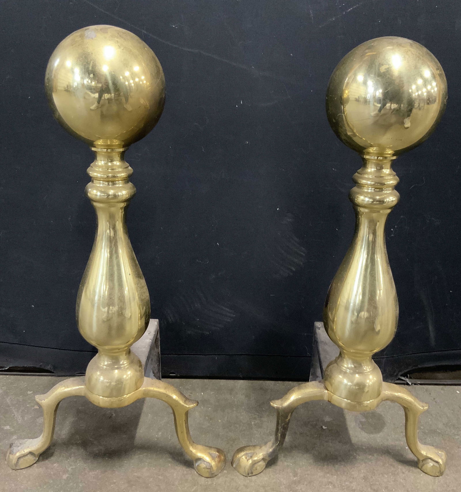 Pr Vntg Brass & Iron Fireplace Andirons (1 of 8)
