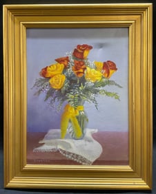 Signed Croghan Still Life Roses Oil Painting