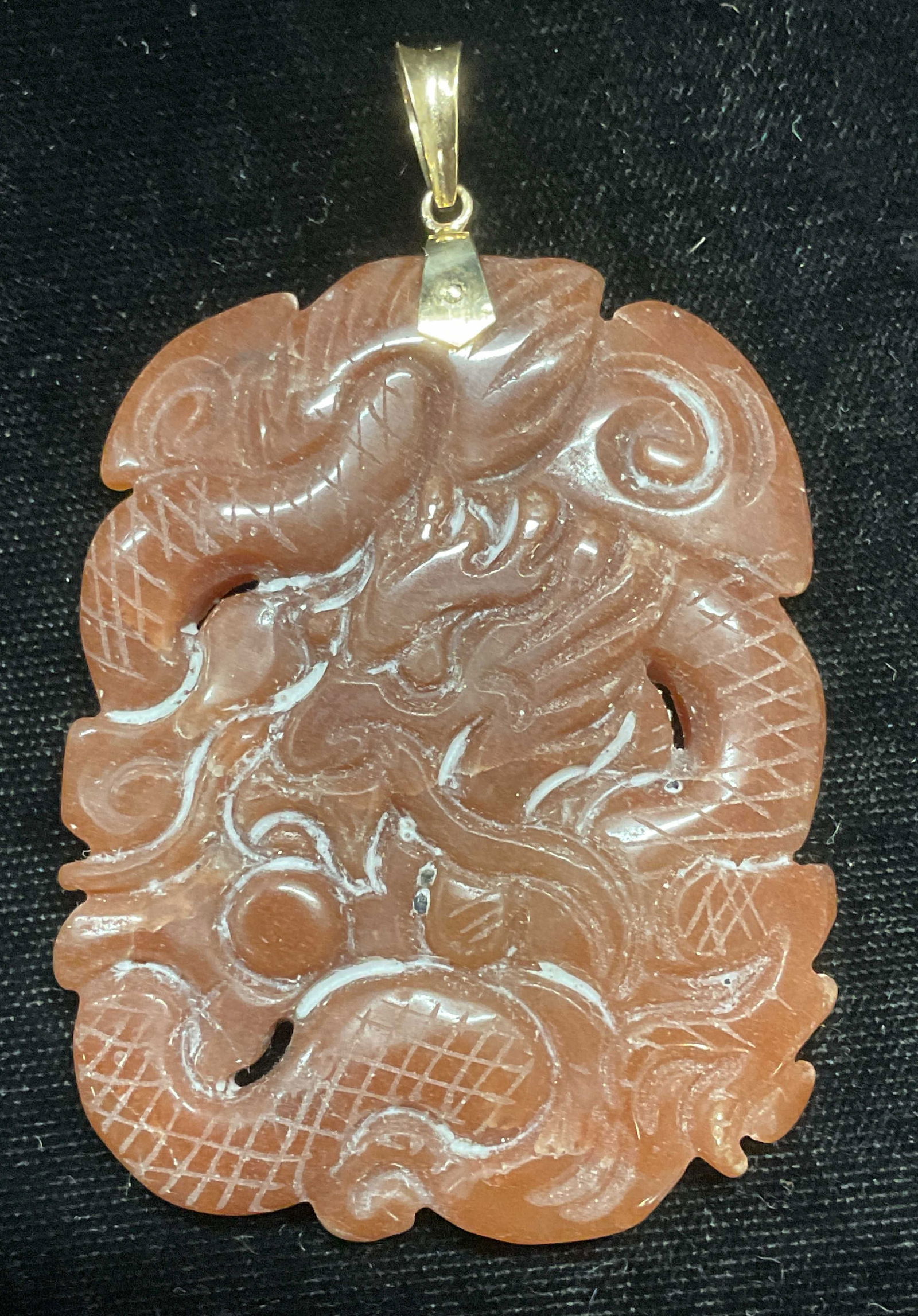 Asian Russet Jade Dragon Pendant, 14k Gold (1 of 6)