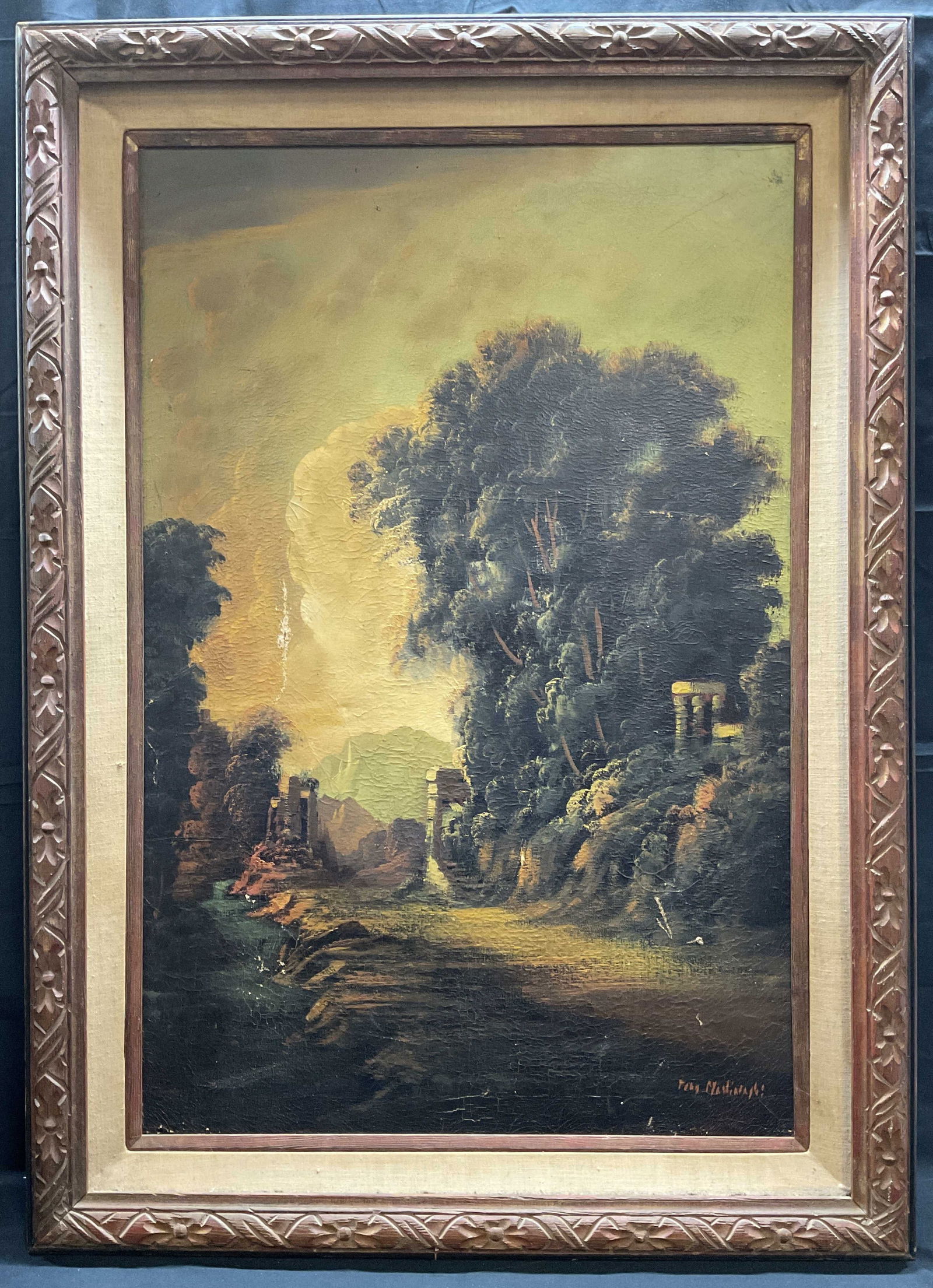 Framed Signed Oil Painting, Landscape & Ruins (1 of 10)
