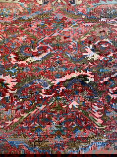 Vintage Handmade Persian Heriz Wool Rug: Rug is handmade and wool. Piece is vintage, appears to be Persian, possibly early 20th C Heriz. Rug intricate multi toned floral motif detail. Measures approximately 136 inches long 108 inches wide. R