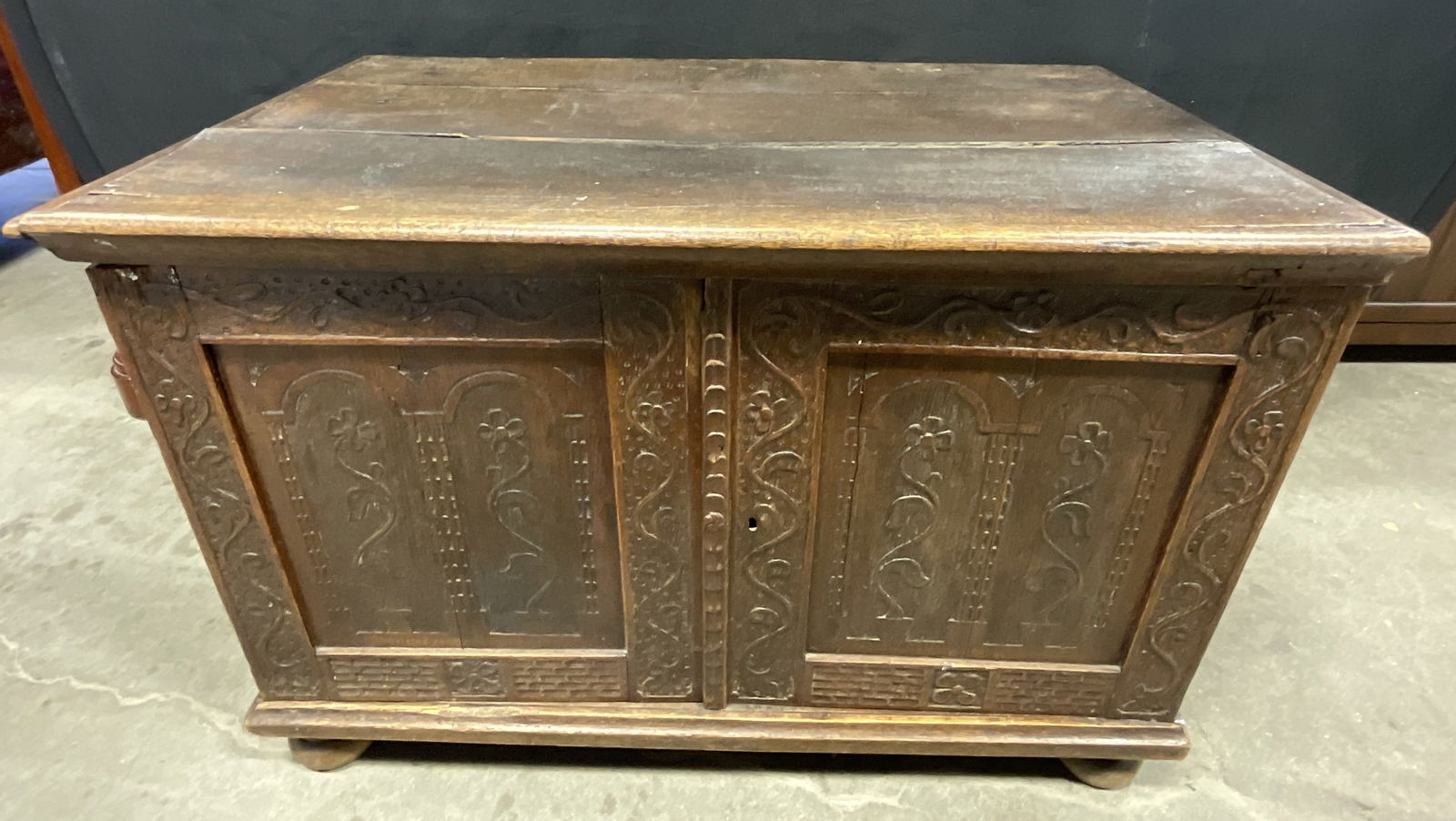 Antique Carved Wood Coffer Trunk (1 of 10)