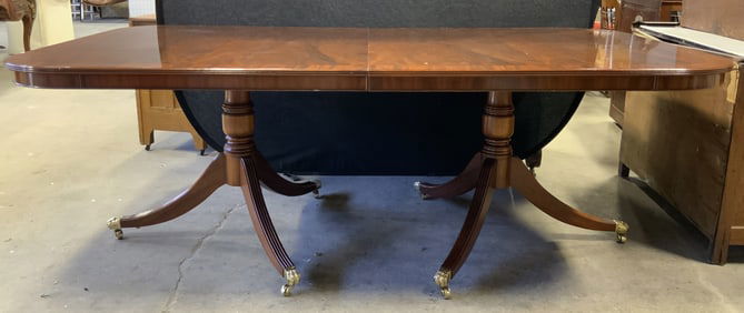 Regency Style Double Pedestal Wooden Dining Table