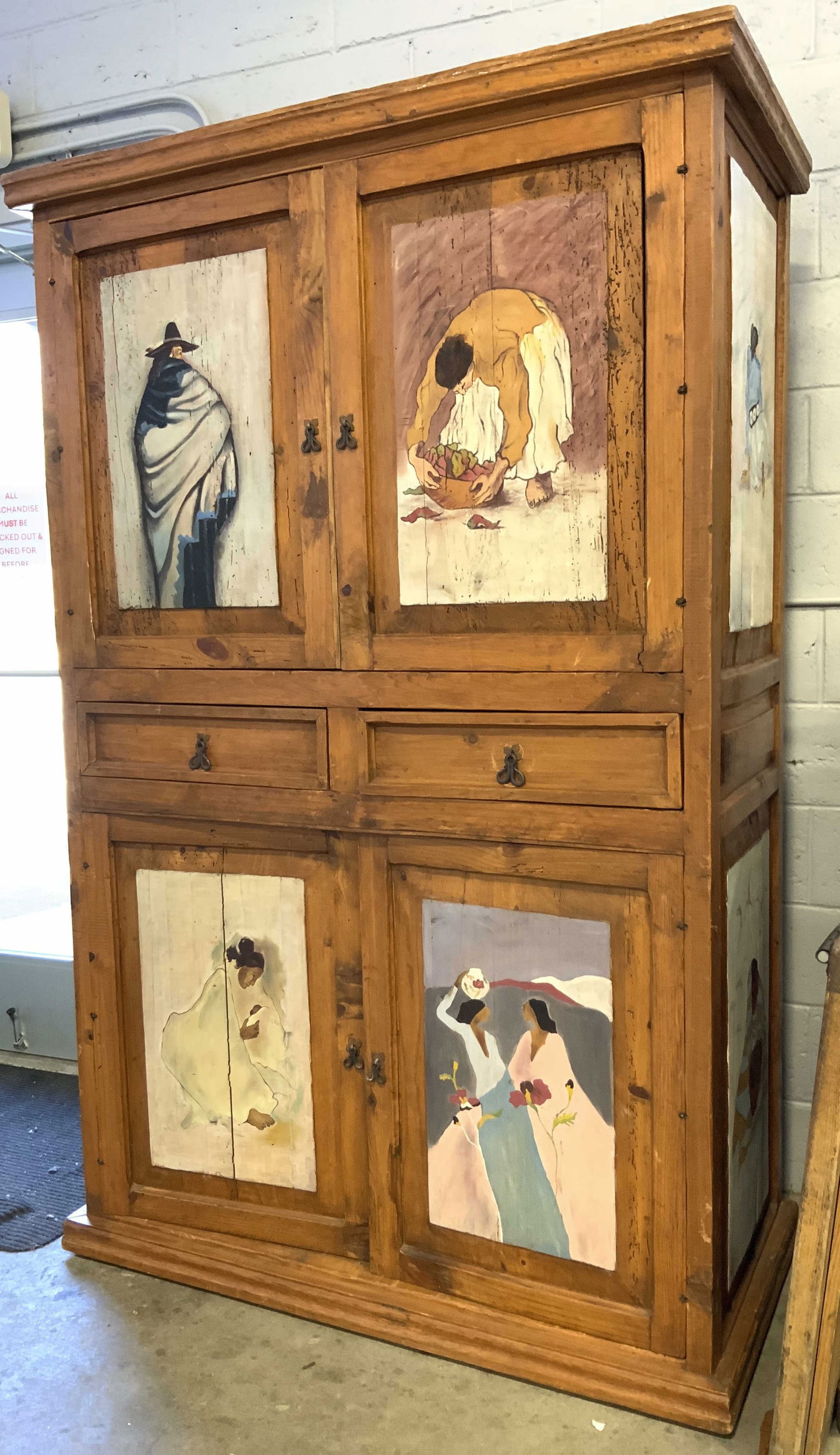 Vntg Hand Painted Pine Lcqrd Southwestern Cabinet (1 of 13)