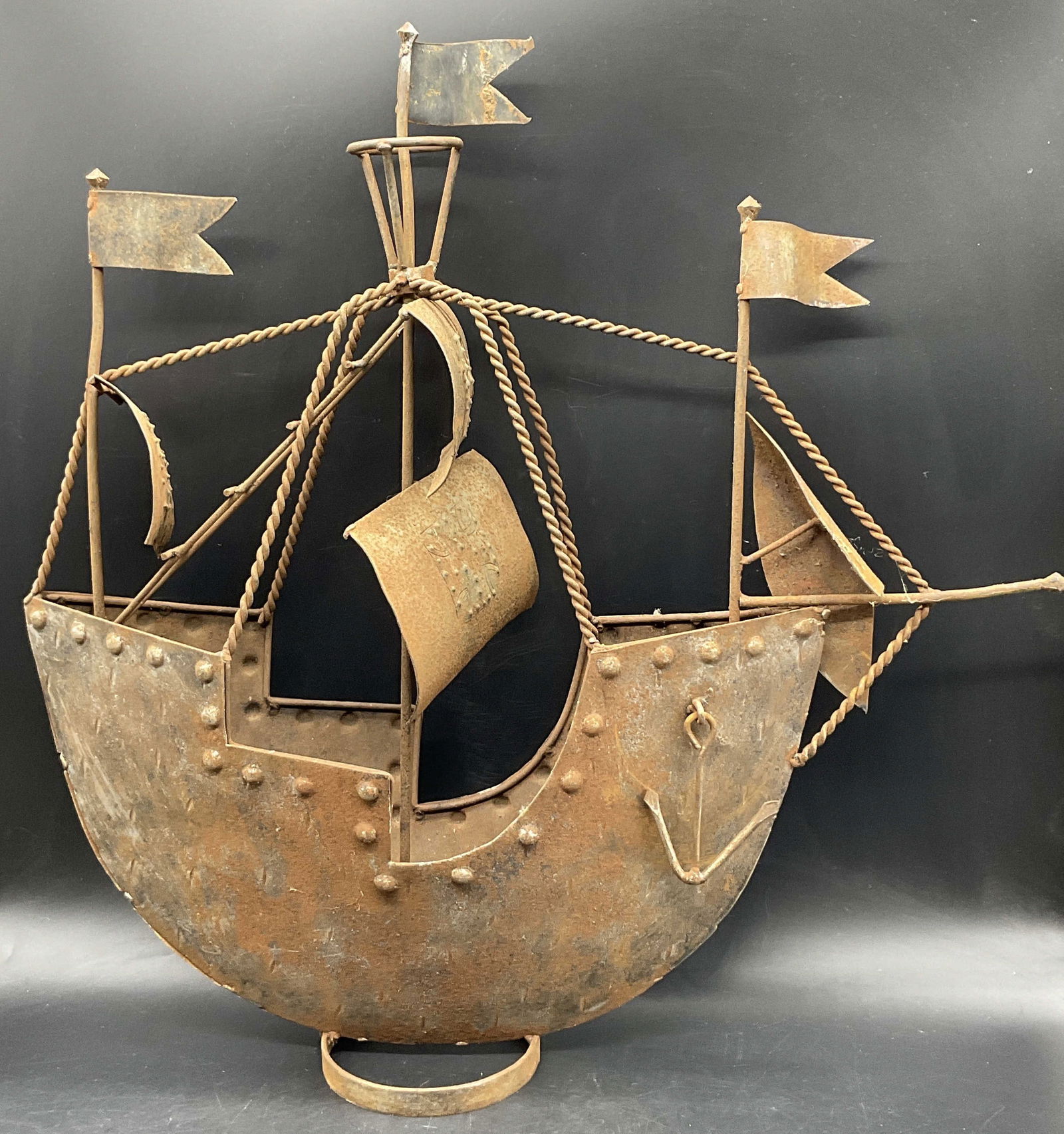 Vintage Mid Century Handmade Metal Ship Model 20in (1 of 7)