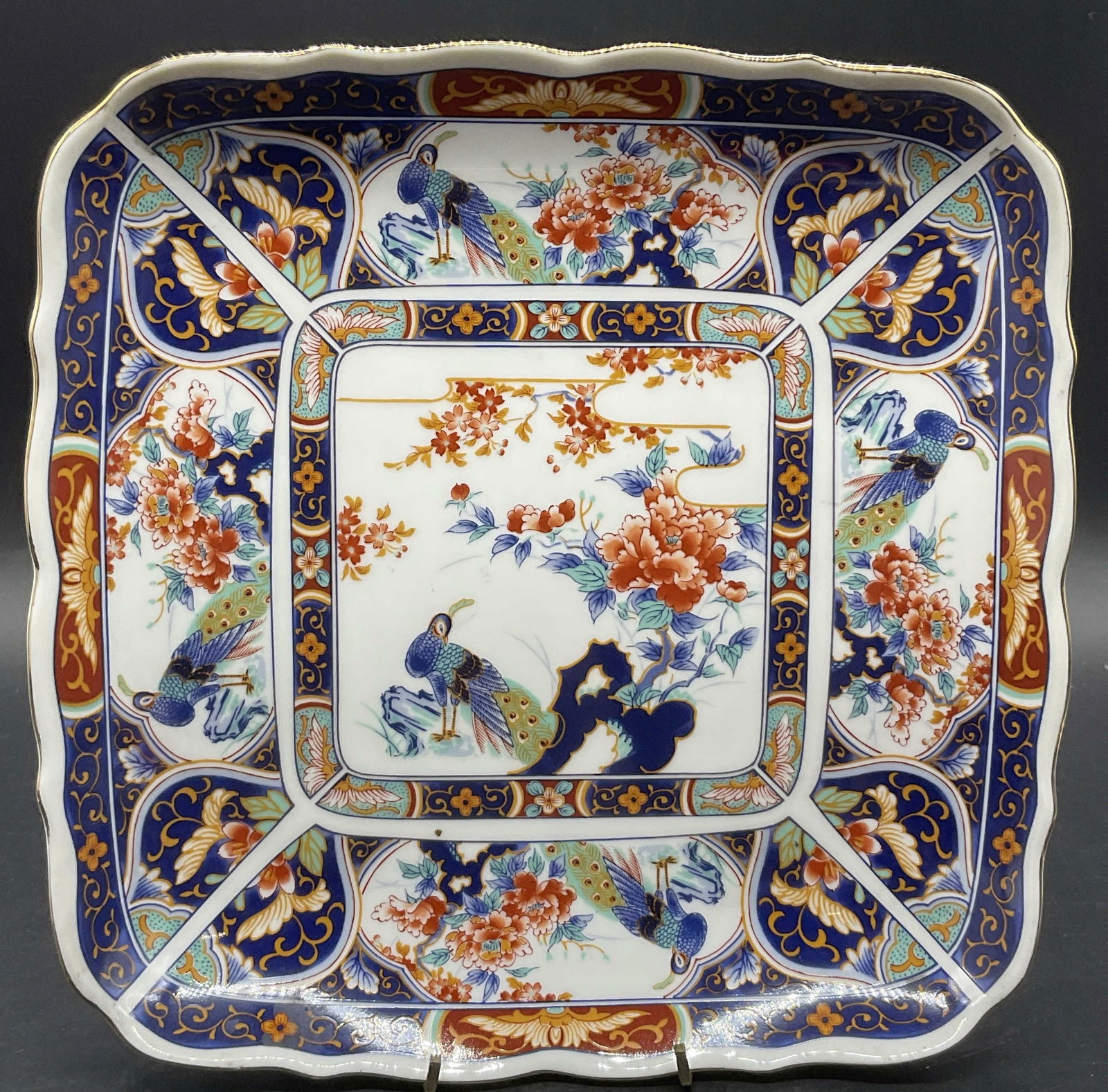 Signed Asian Imari Ceramic Peacock Motif Platter (1 of 8)