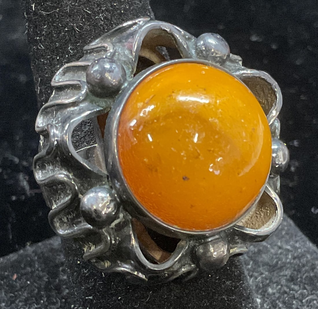 Vintage Hallmarked Sterling Silver Amber Ring (1 of 7)