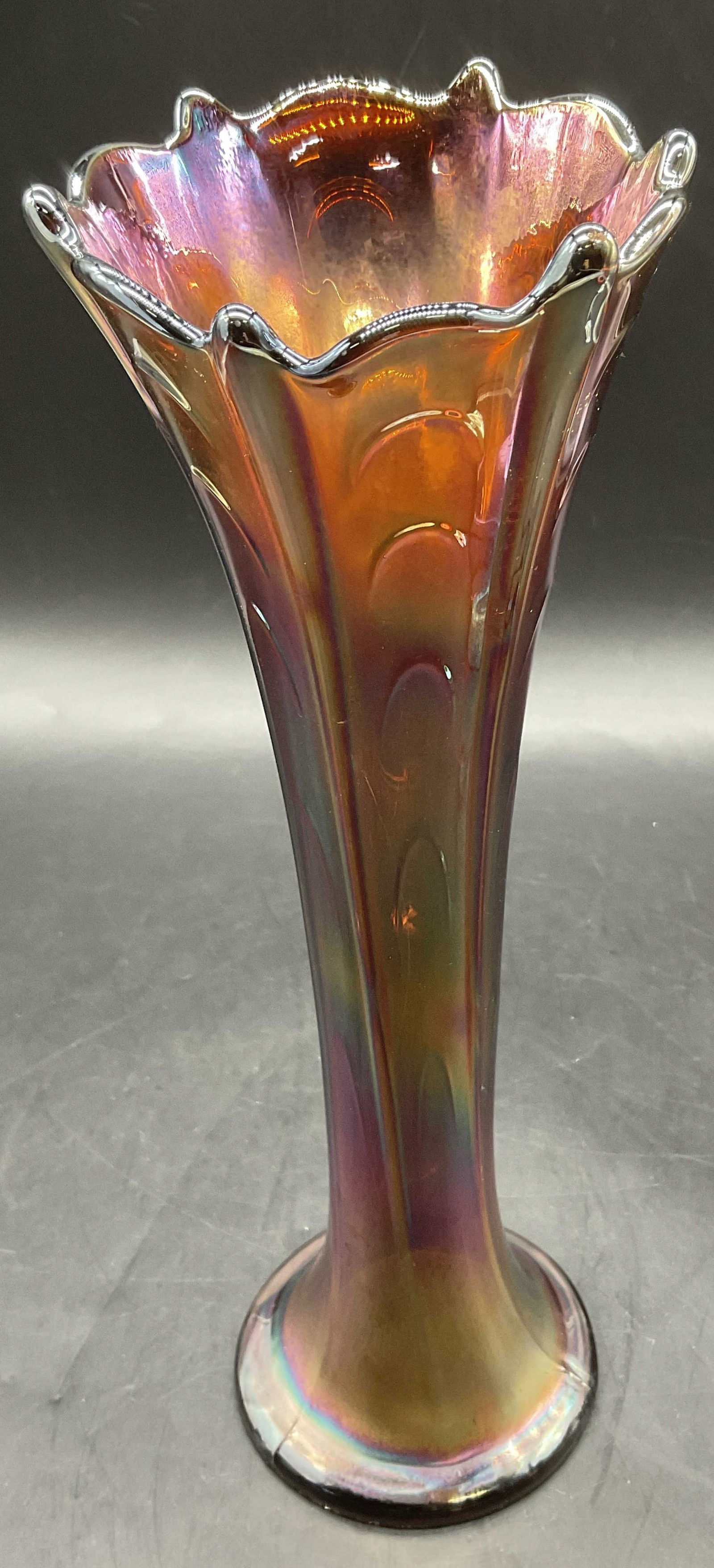 Vintage Iridescent Carnival Glass Swung Vase (1 of 7)