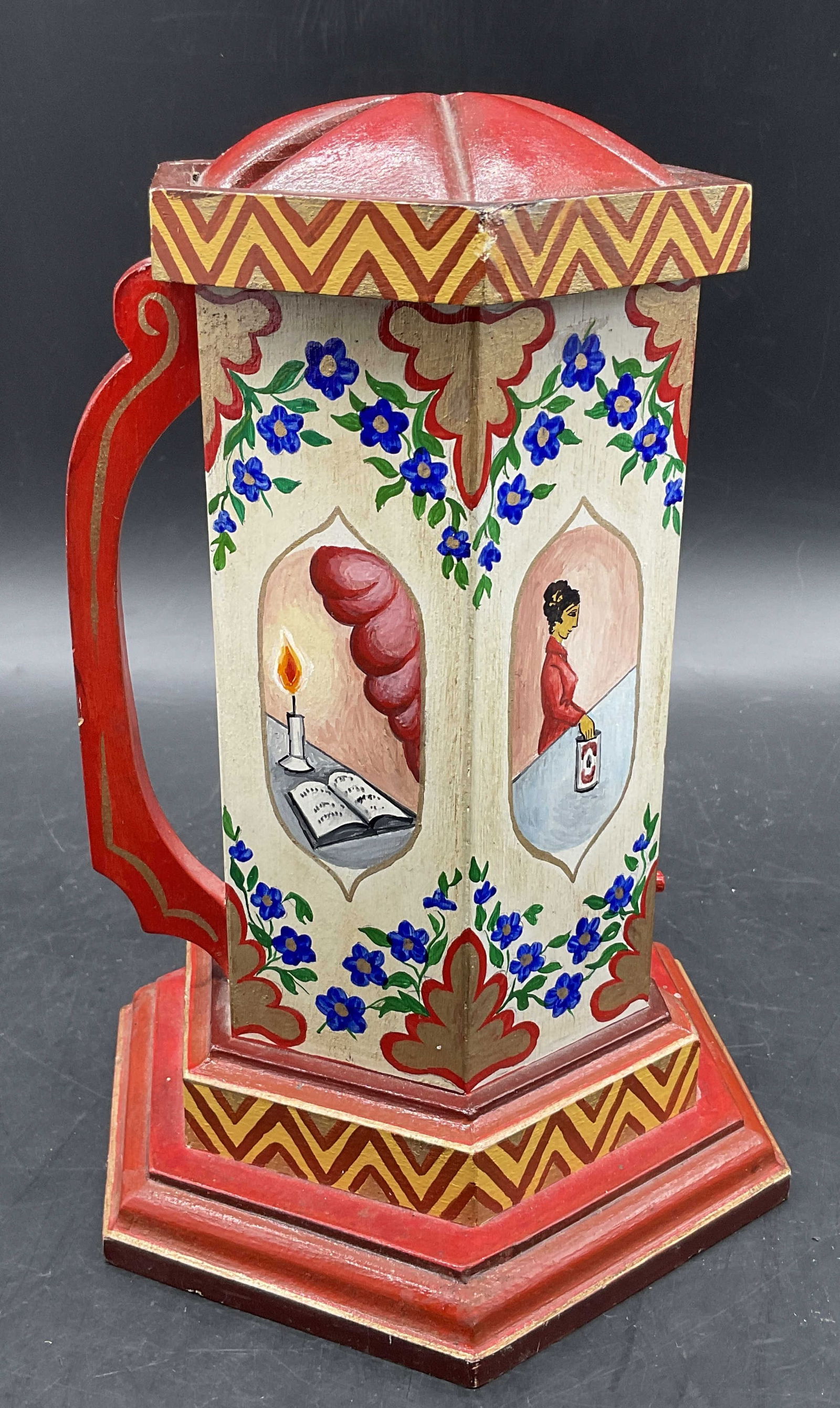 JP Handcrafted Hand Paint Wooden Judaica Coin Bank (1 of 9)