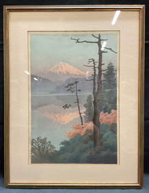 Framed Ito Yuhan Lake Ashinoko Woodblock Print (1 of 7)