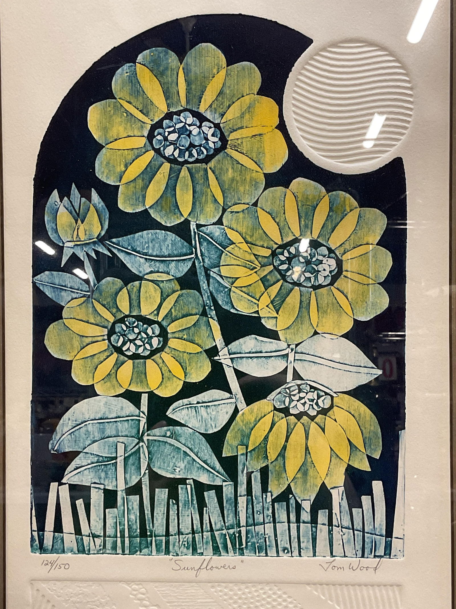 Signed Tom Wood Sunflowers Embossed Litho (1 of 7)