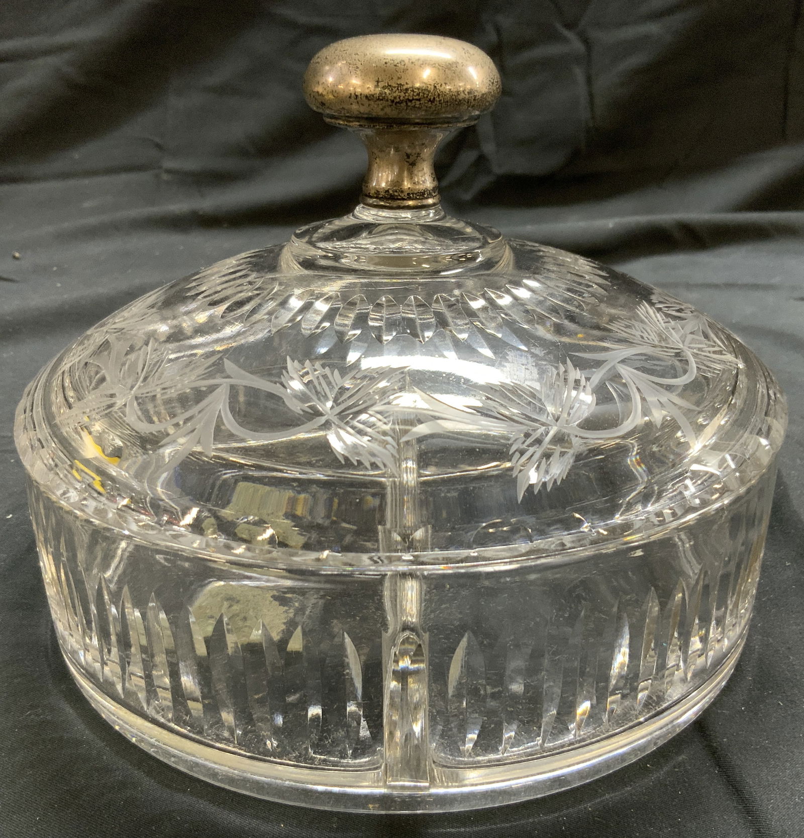 Sterling Silver Handle Art Gls Divided Dish W Lid (1 of 8)