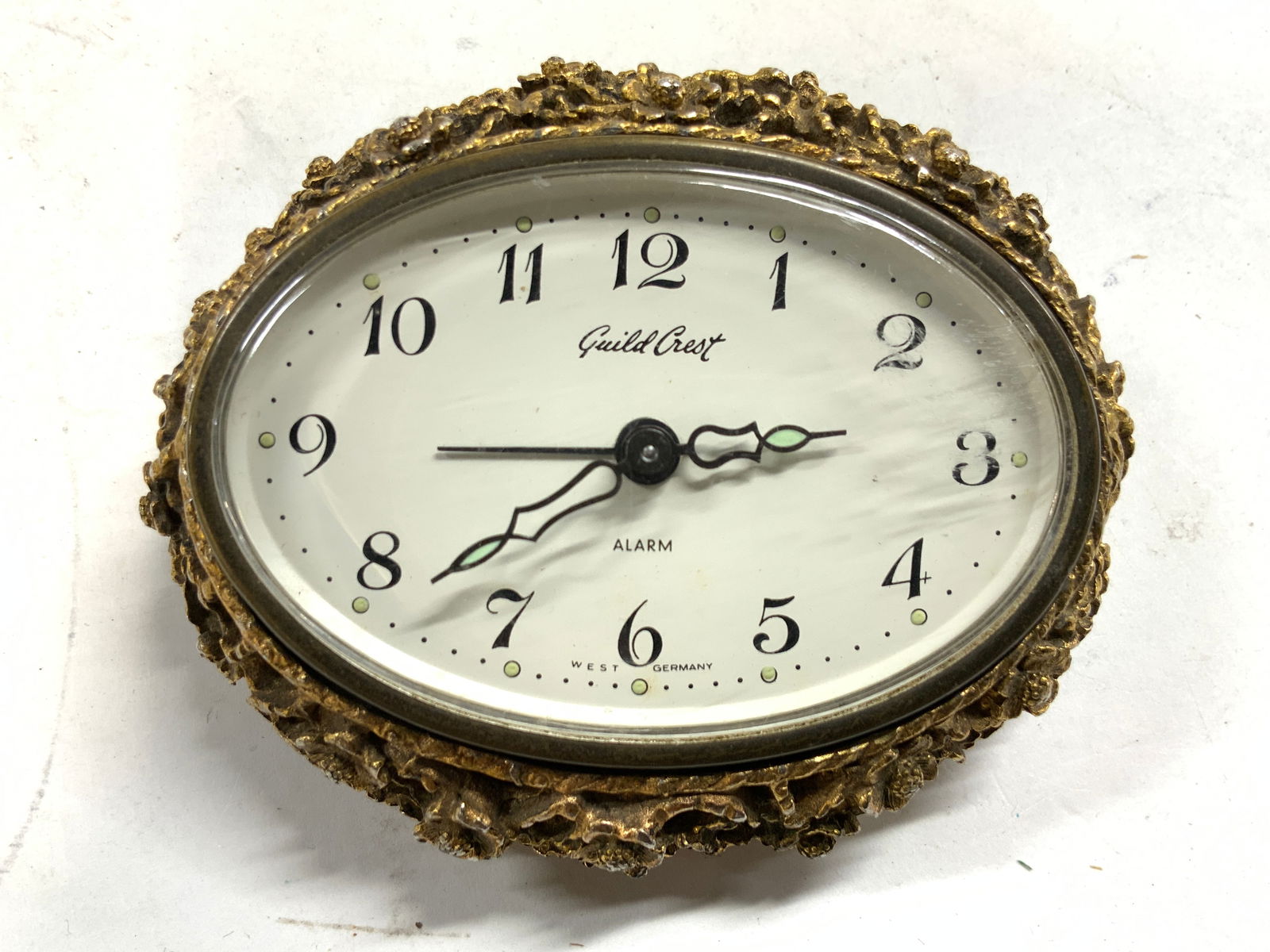 GUILD CREST Vtg Gilt Metal Alarm Clk W GERMANY (1 of 8)