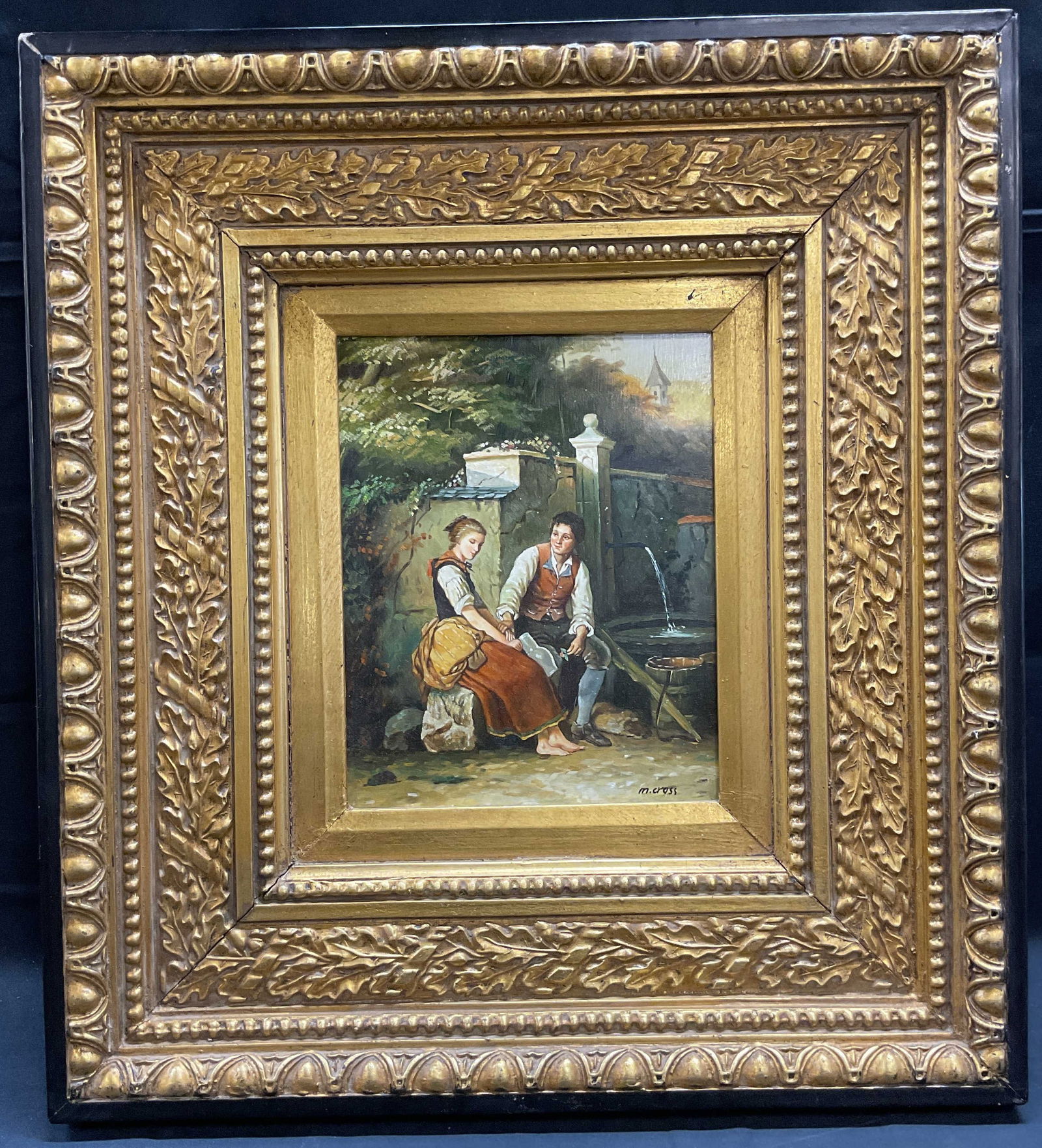 Framed Signed M. Cross Seated Couple Oil Painting (1 of 6)