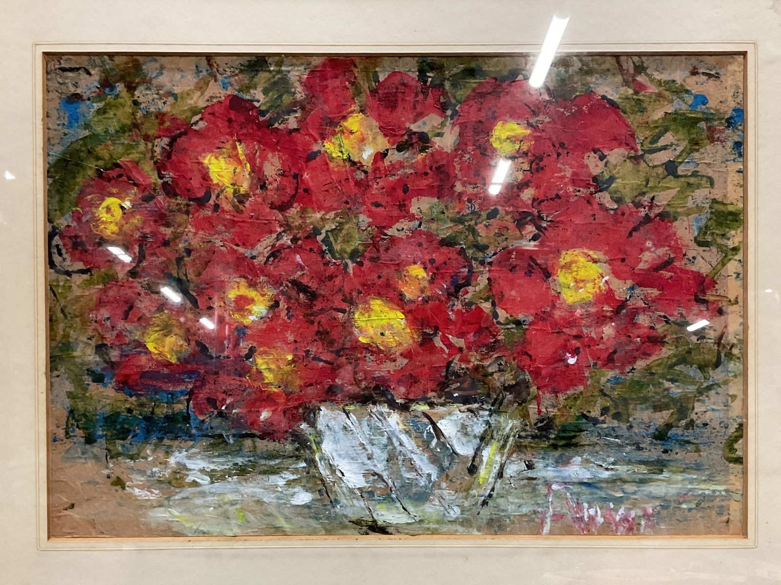 Signed Abstract Still Life Flower Oil Painting (1 of 7)