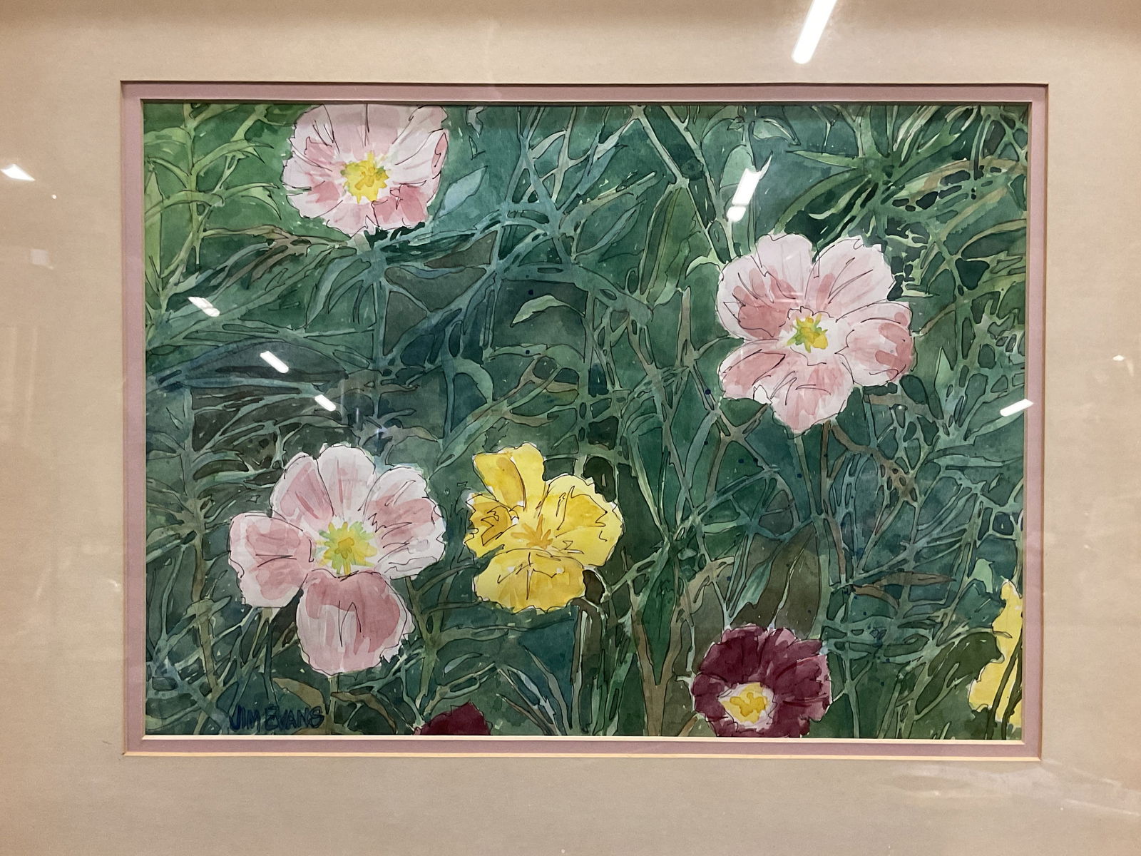 Signed Jim Evans Flowers Watercolor Painting (1 of 6)