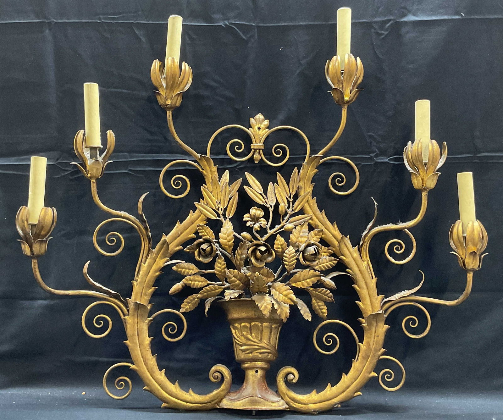 Vintage Gilt Iron Candelabra Light Fixture (1 of 7)