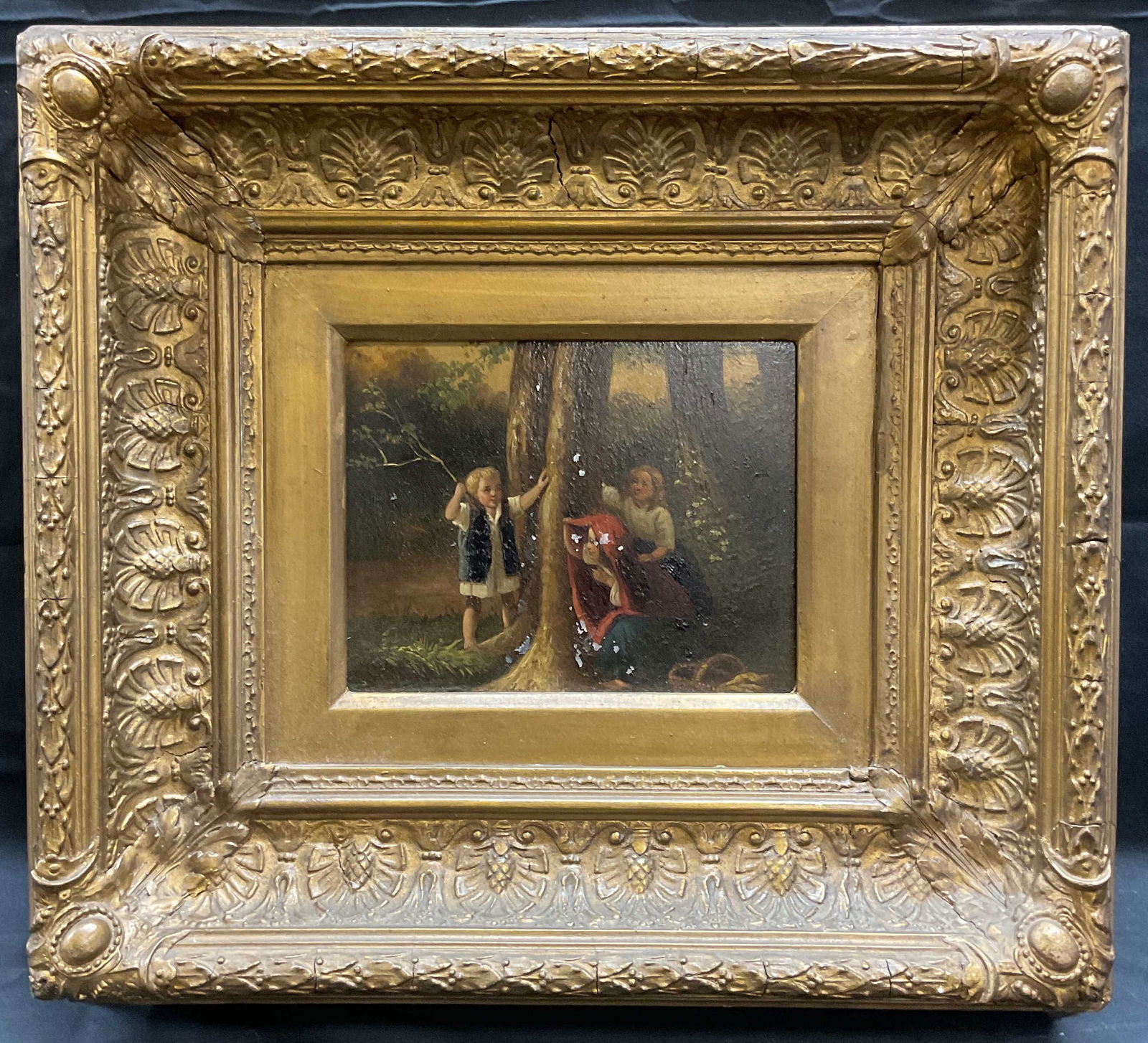 Antique Framed Children Playing Oil Painting (1 of 8)