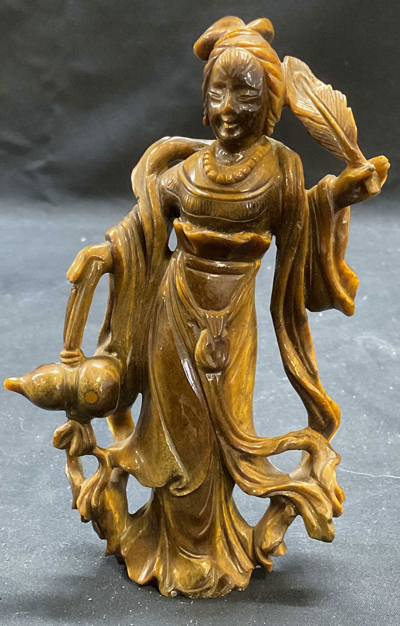 Carved Semiprecious Guanyin Figural Statuette (1 of 7)