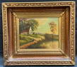 Signed Pinto Rural Exterior House Oil Painting