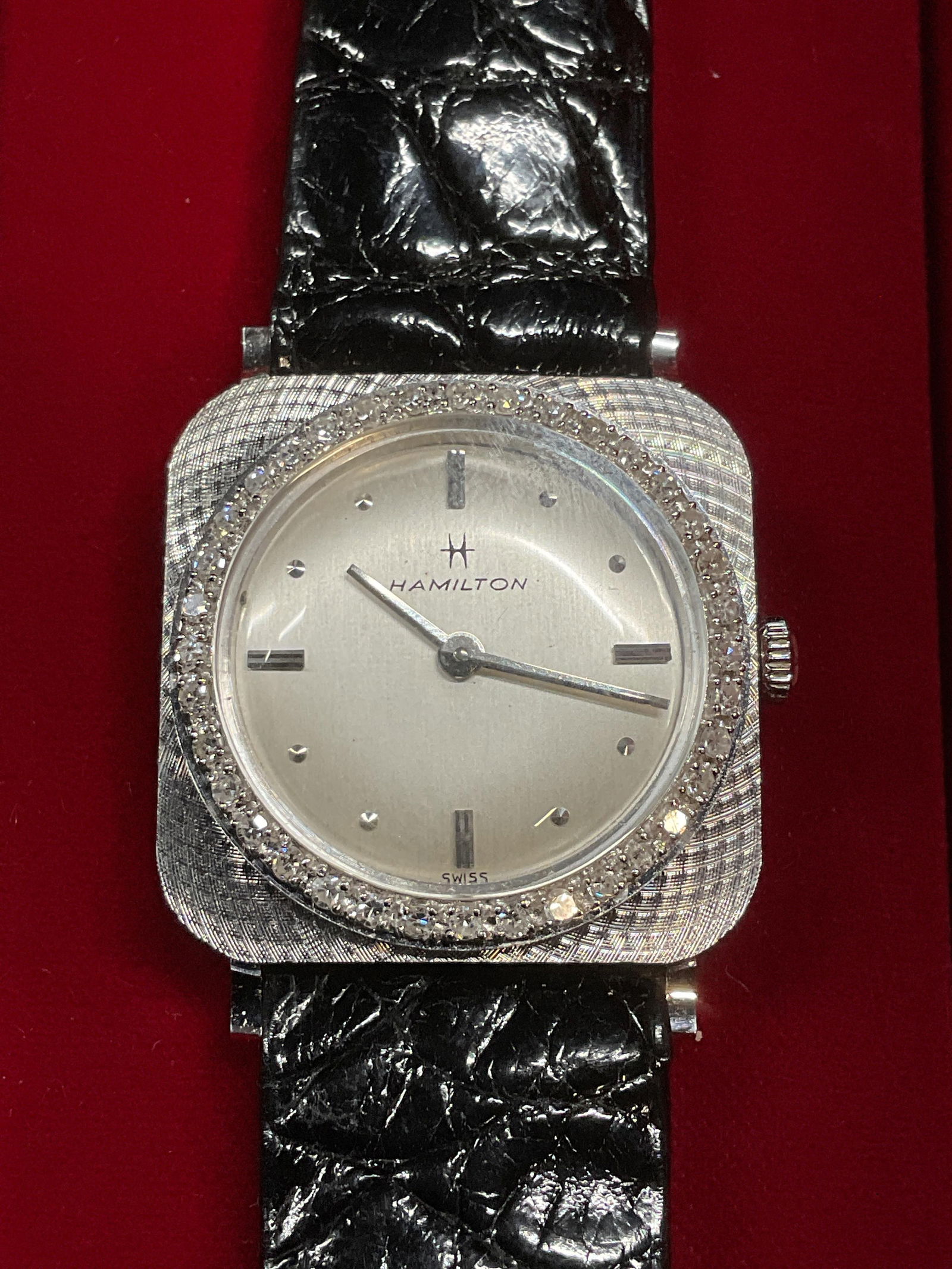 HAMILTON 14K GOLD DIAMOND ALLIGATOR LEATHER WATCH (1 of 7)