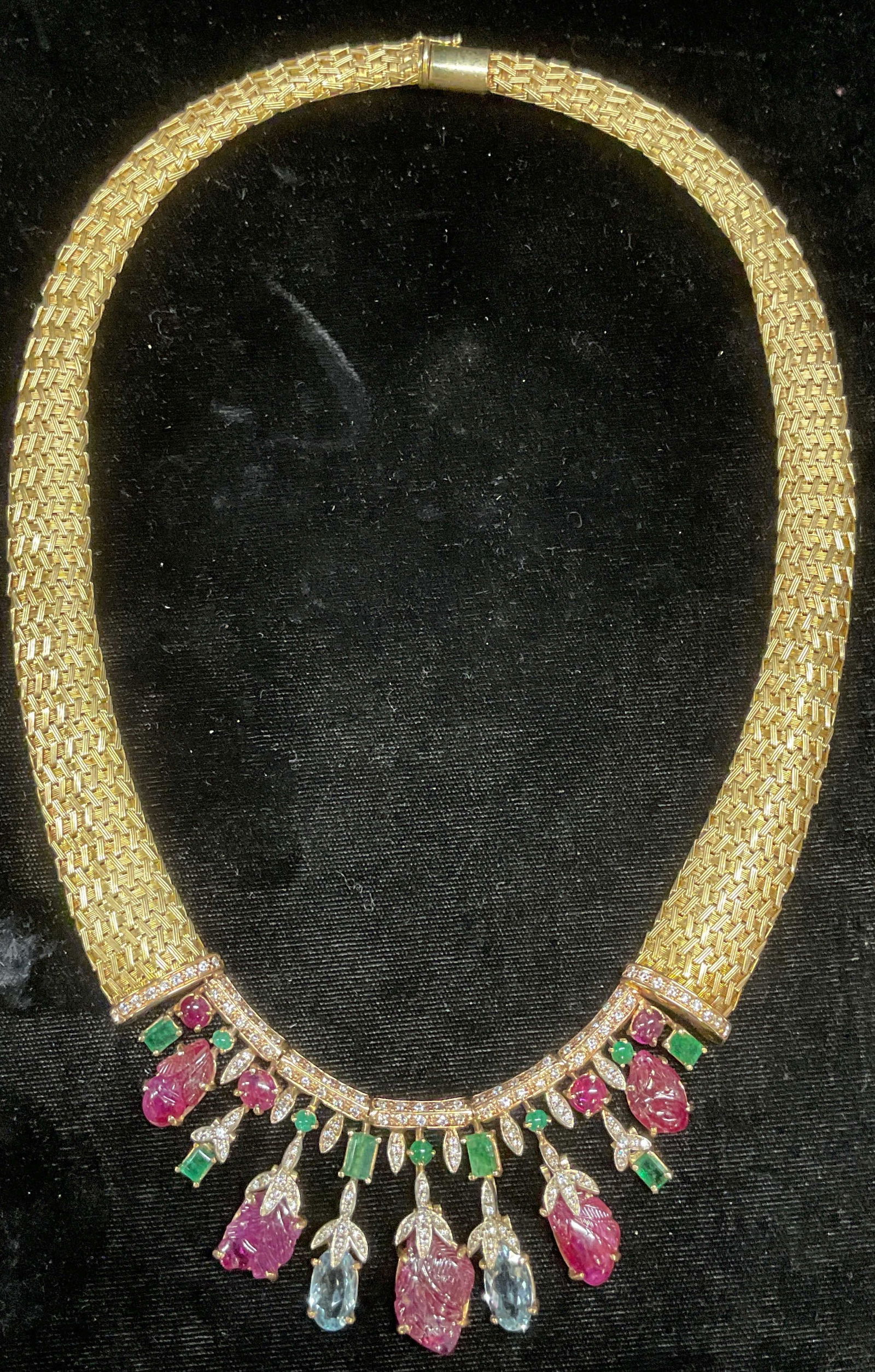 SIGNED 14K GOLD DIAMOND RUBY EMERALD NECKLACE (1 of 10)