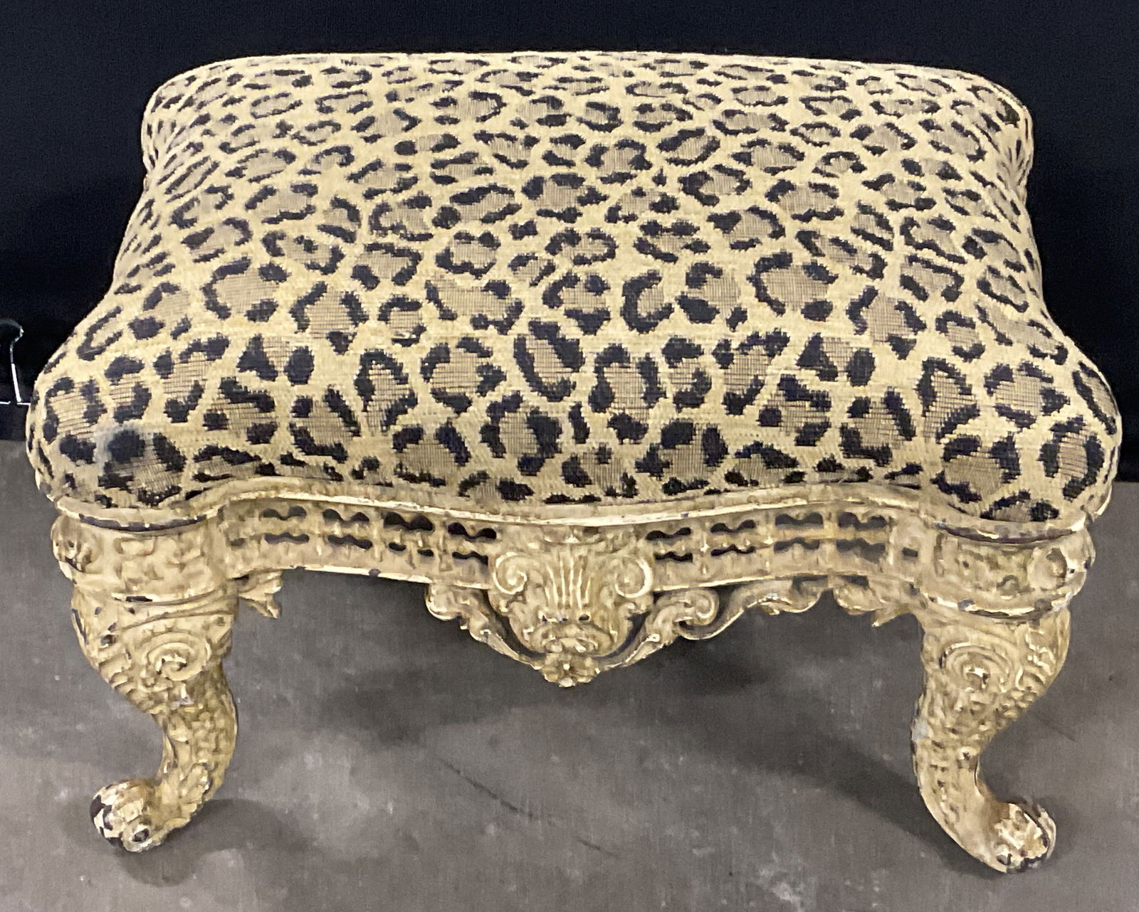 Leopard Patterned Upholstery Iron Base Footstool (1 of 8)