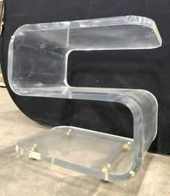 MCM Lucite Sculptural S Form Side Tbl W Wheels