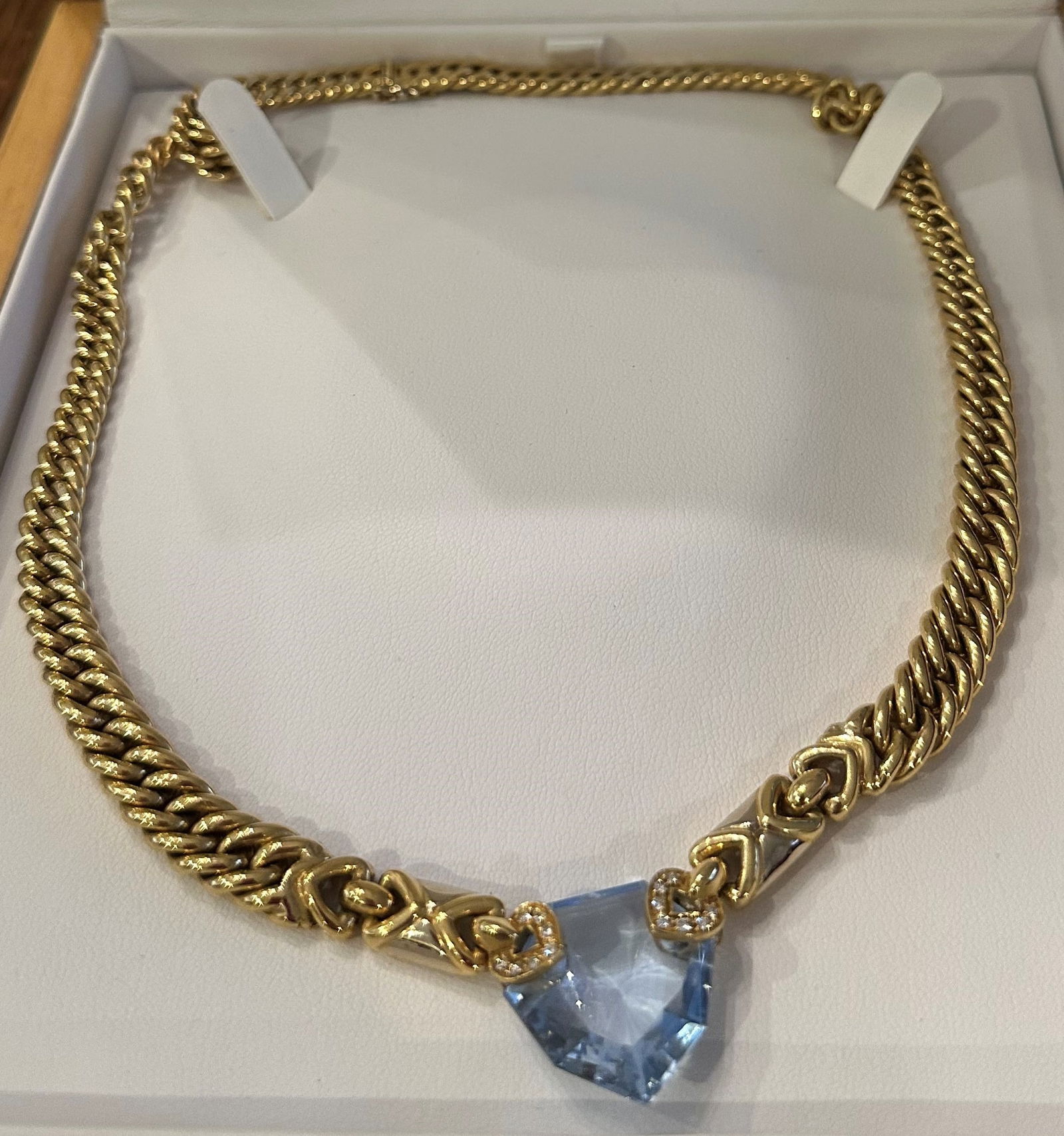 18k Gold Necklace W Diamonds & Aquamarine Heart (1 of 7)
