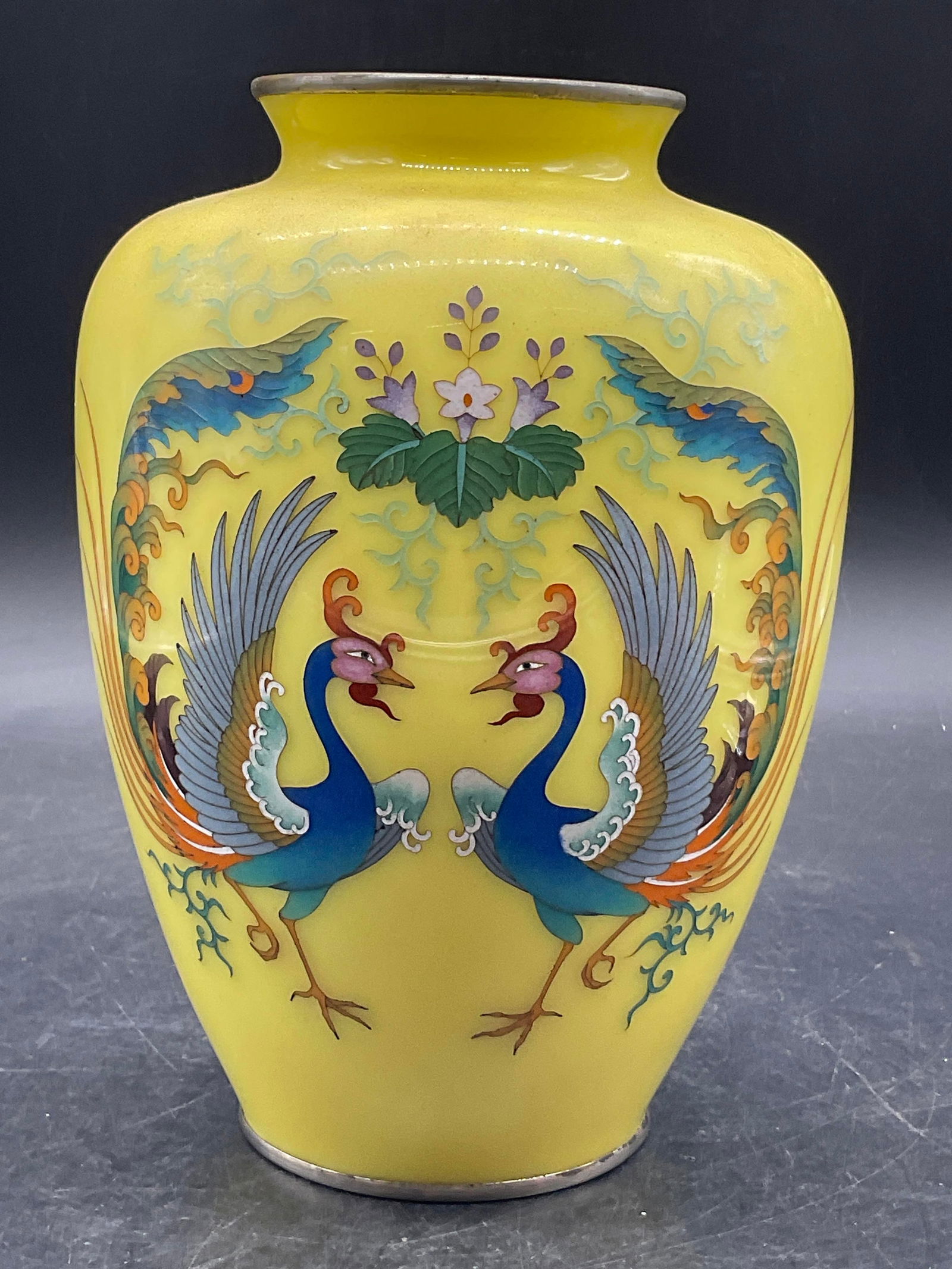 Vintage Art Glass Hand Painted Feng Huang Vase (1 of 9)