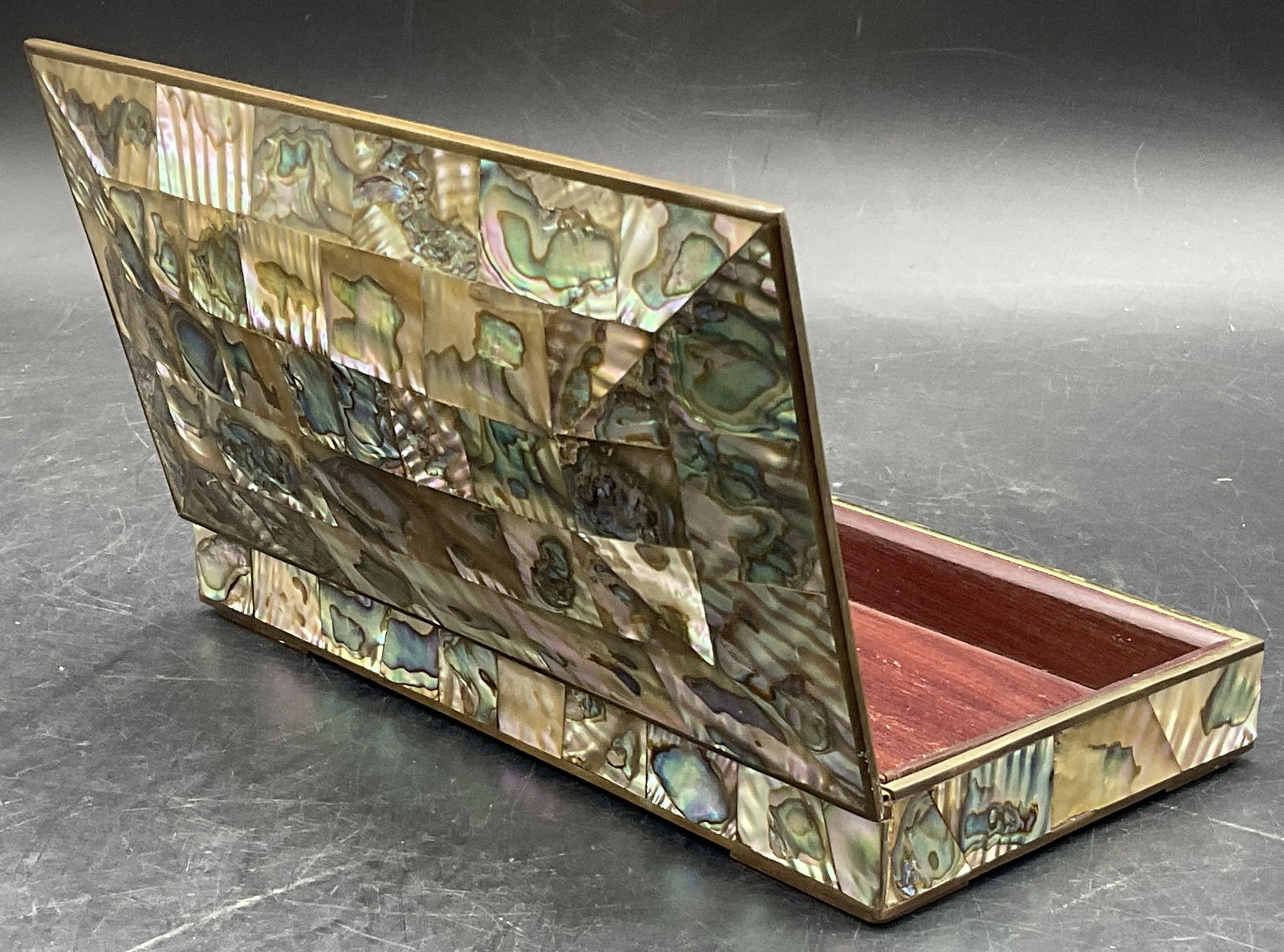 Abalone Shell Wood & Brass Hinged Lid Trinket Box (1 of 9)