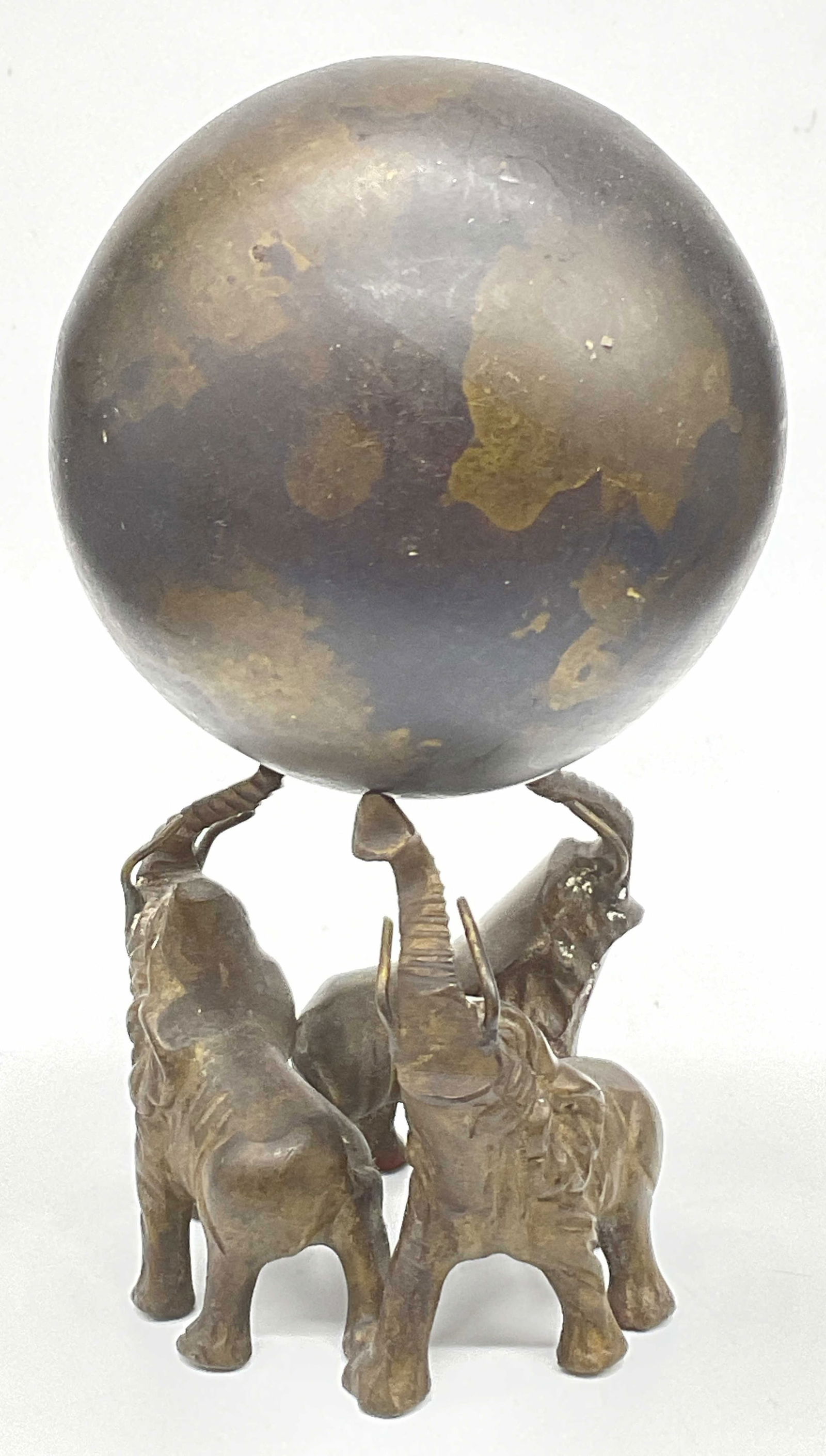 Vintage Brass Trio Of Trunk Up Elephants W/ Sphere (1 of 7)