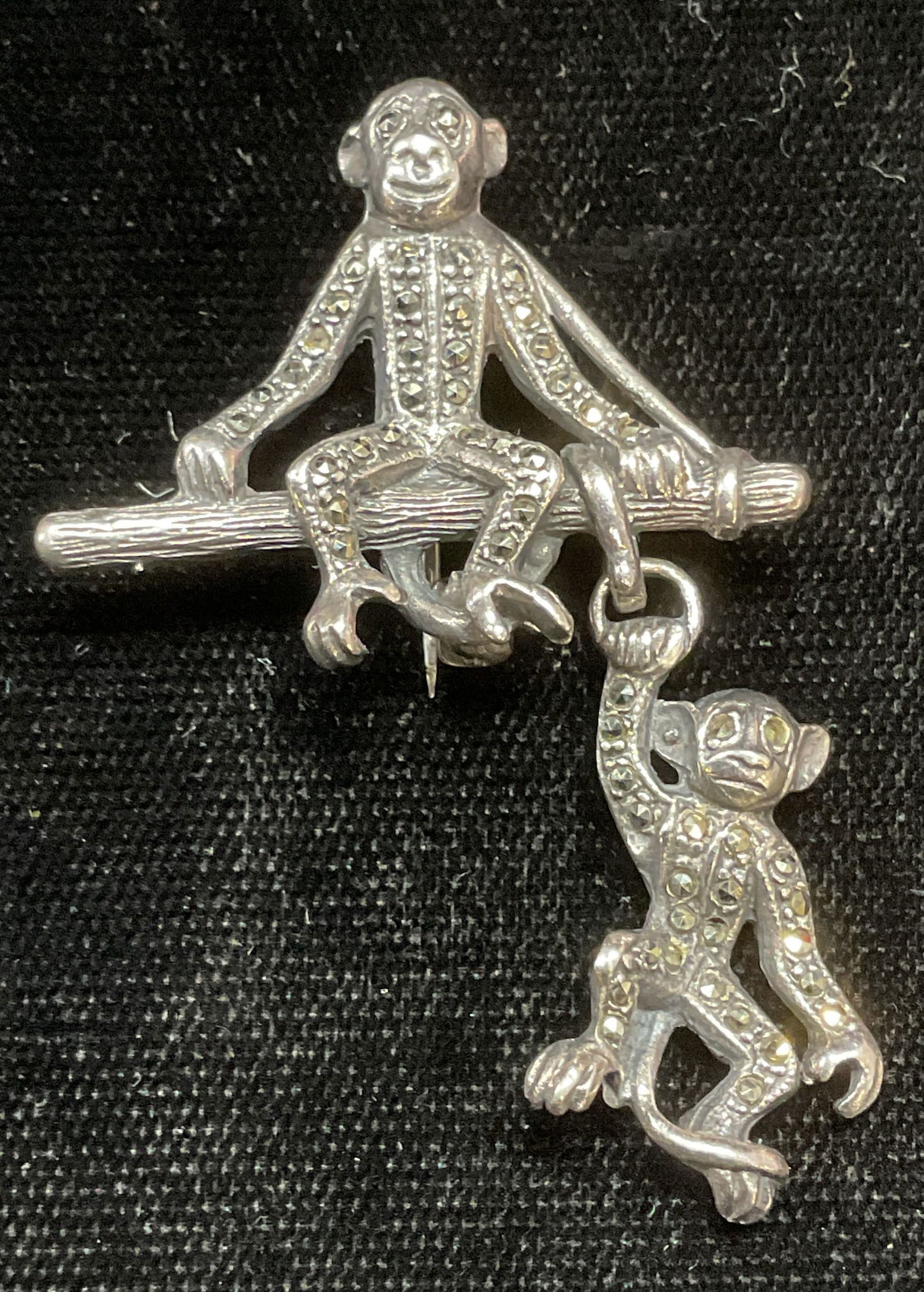 Vintage Sterling Silver Marcasite Monkey Brooch (1 of 6)