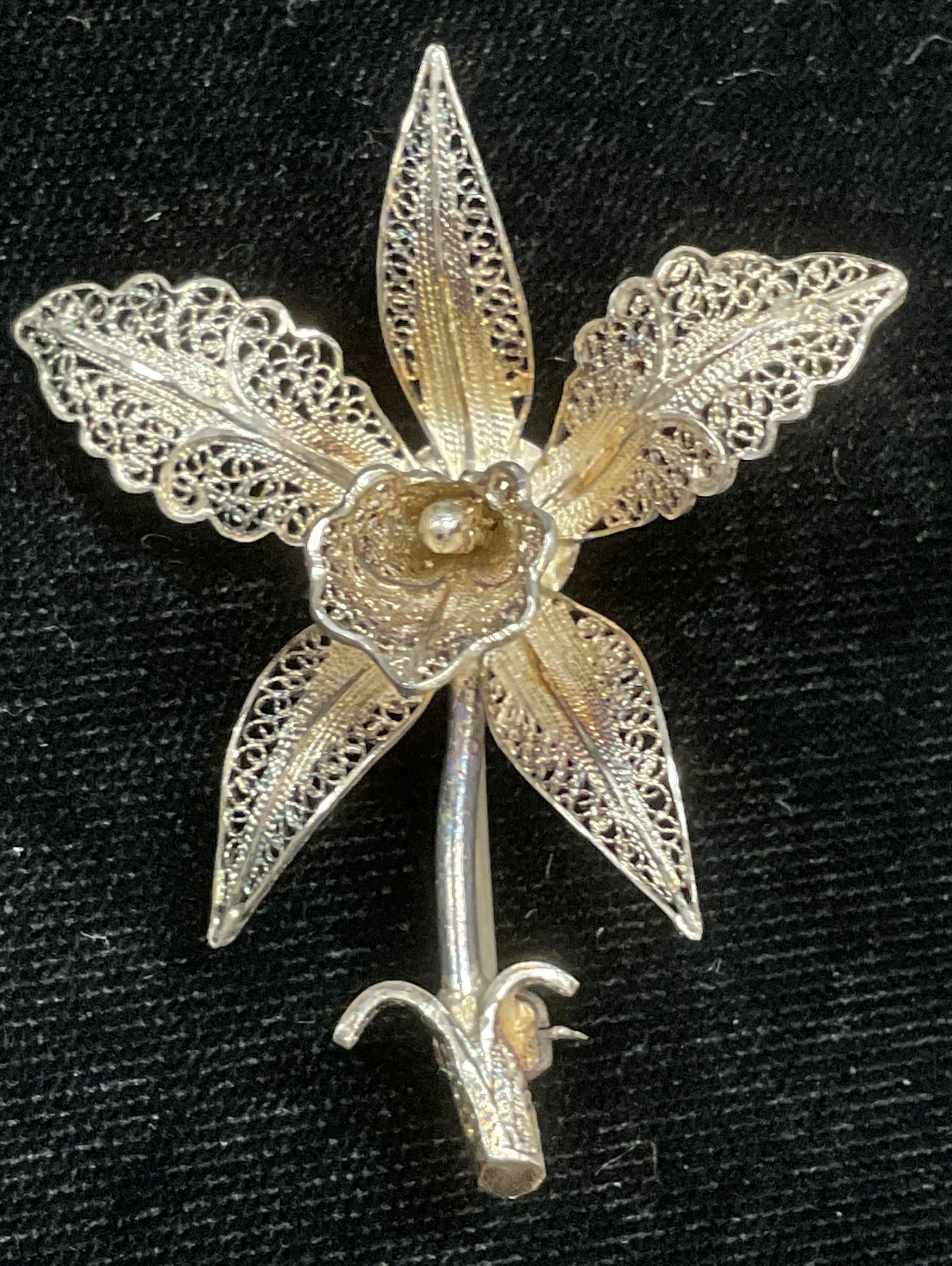 Vintage Sterling Silver Filigree Orchid Brooch (1 of 6)