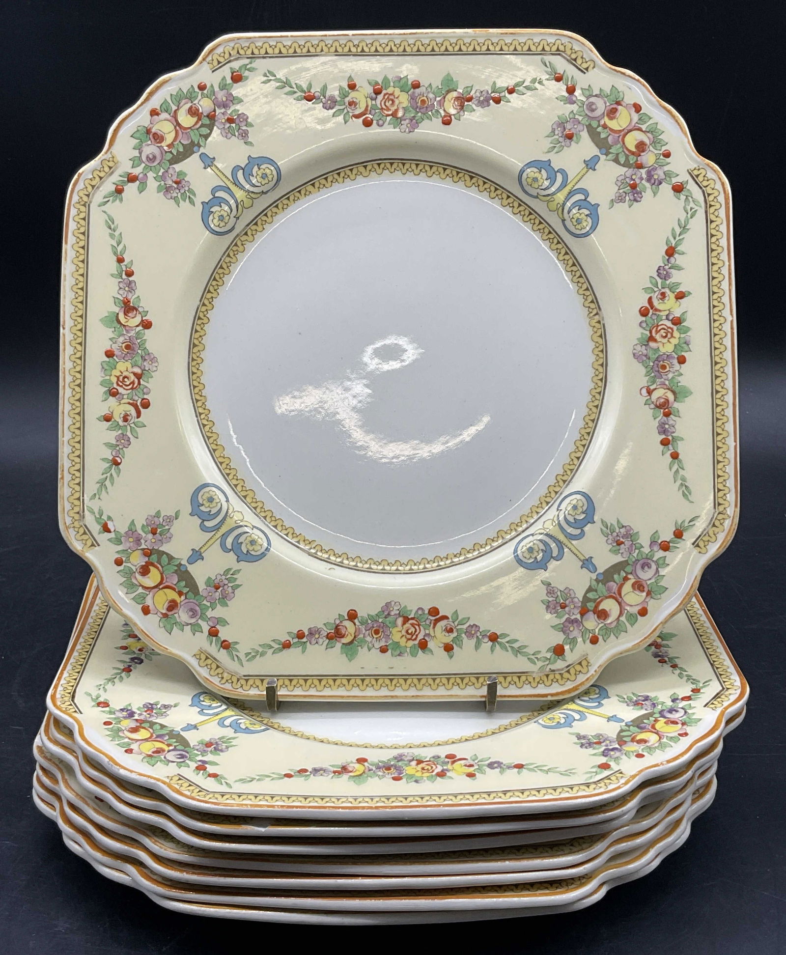 Set 8 WEDGWOOD ENGLAND MAYFAIR Porcelain Plates: Set of 8 WEDGWOOD ENGLAND MAYFAIR Porcelain Plates. Undersides signed WEDGWOOD & CO., ENGLAND, MAYFAIR. Numbers to underside as well, some writing to underside is illegible. Plates measure approx. 8.5