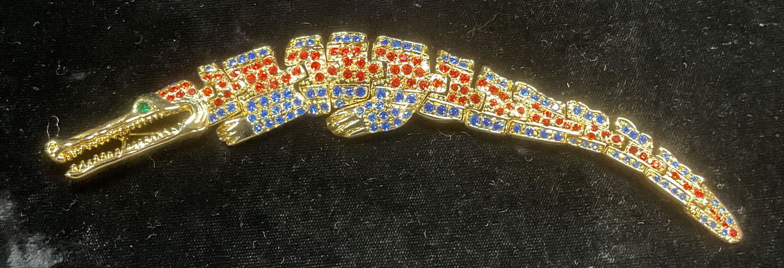 XL Gold Tn Crystal Crocodile Brooch 7.25in. L (1 of 6)