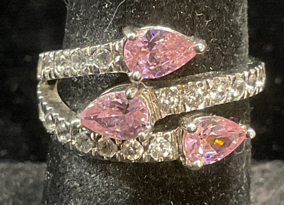 PAJ Sterling Silver Pink Crystal CZ Ring (1 of 5)