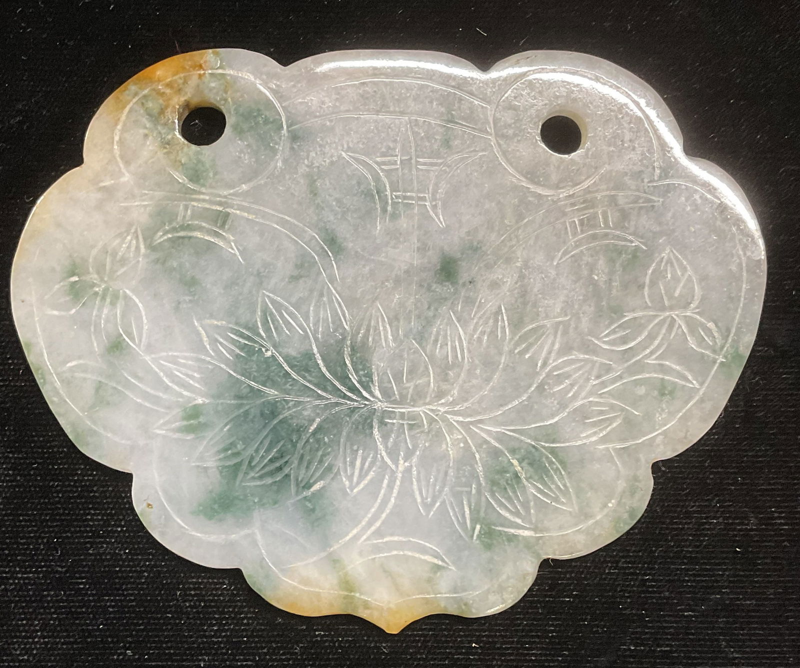 Asian Carved Nephrite Jade Lotus Pendant 4In W (1 of 6)