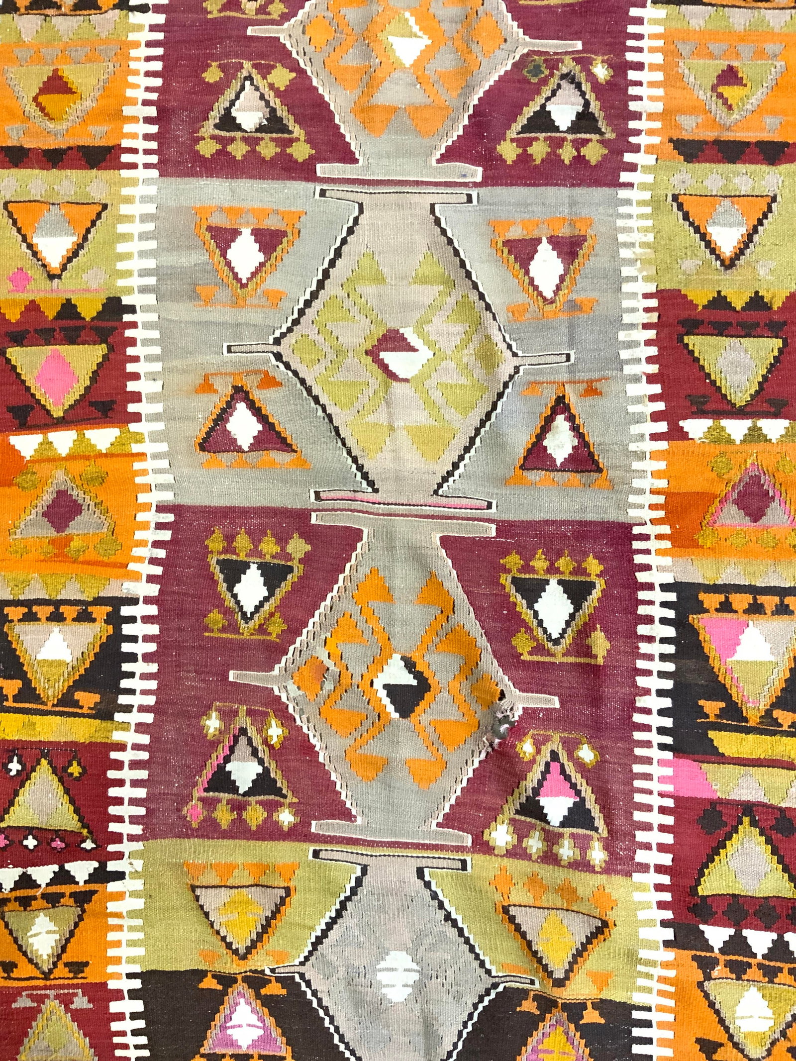 Vntg Handmade Turkish Kilim Fringed Wool Area Rug (1 of 8)