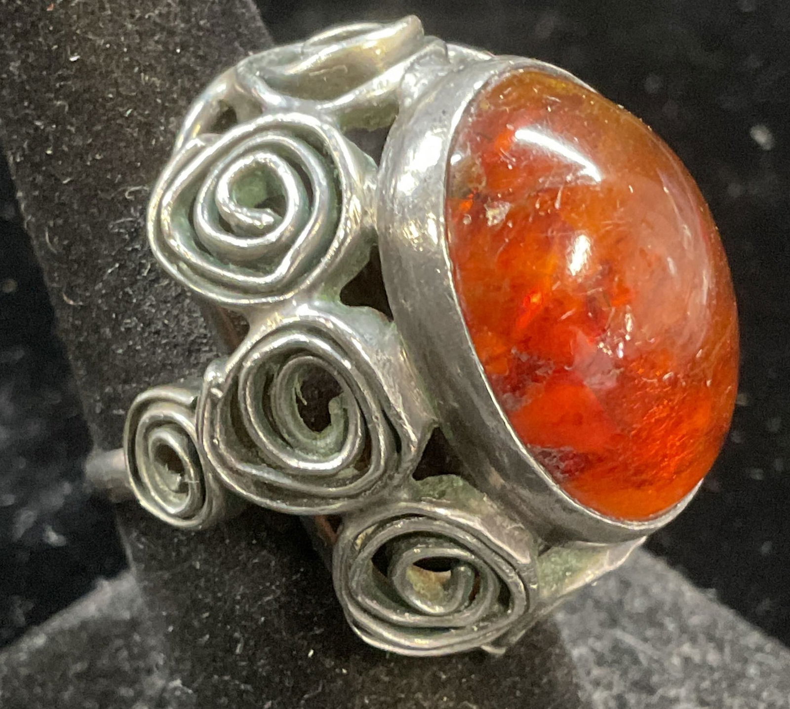 Vintage Signed Sterling Silver Amber Ring (1 of 6)