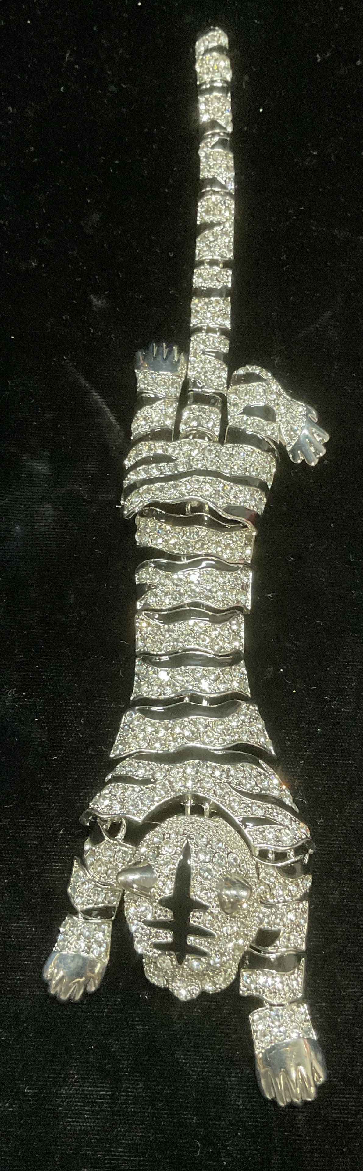 XL Silver Tone Crystal Tiger Brooch 10in L (1 of 6)