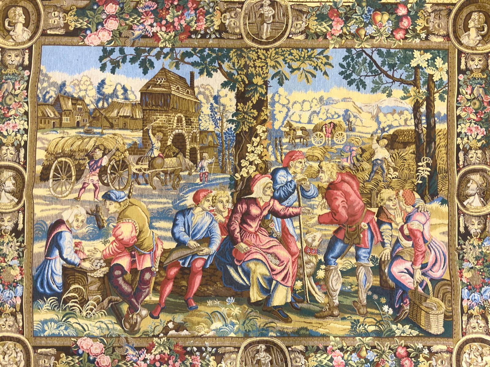 Vtg Nddl Pt Tapestry Medieval Festival 68in (1 of 8)