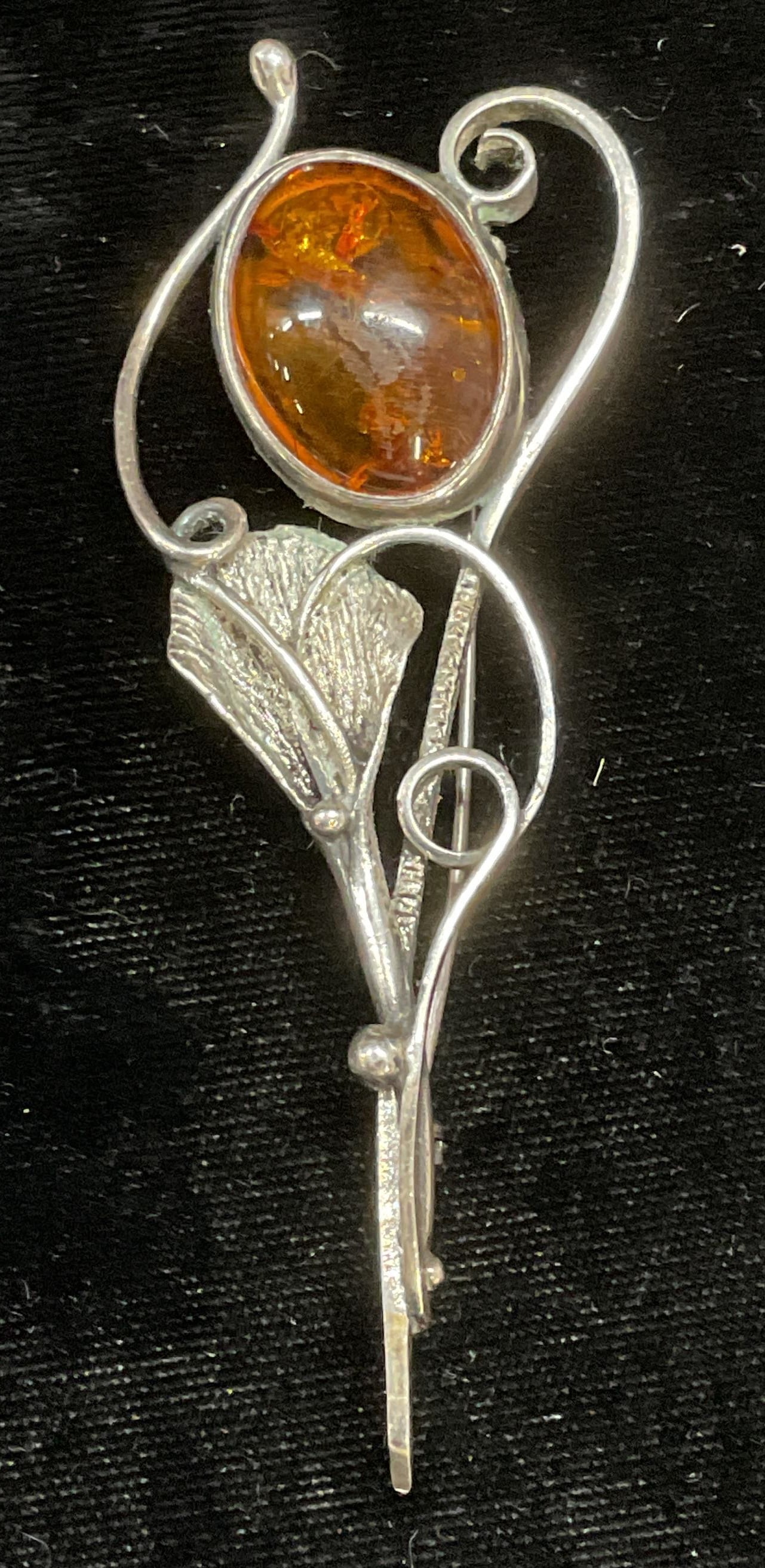 Vintage Sterling Silver Amber Flower Brooch (1 of 6)