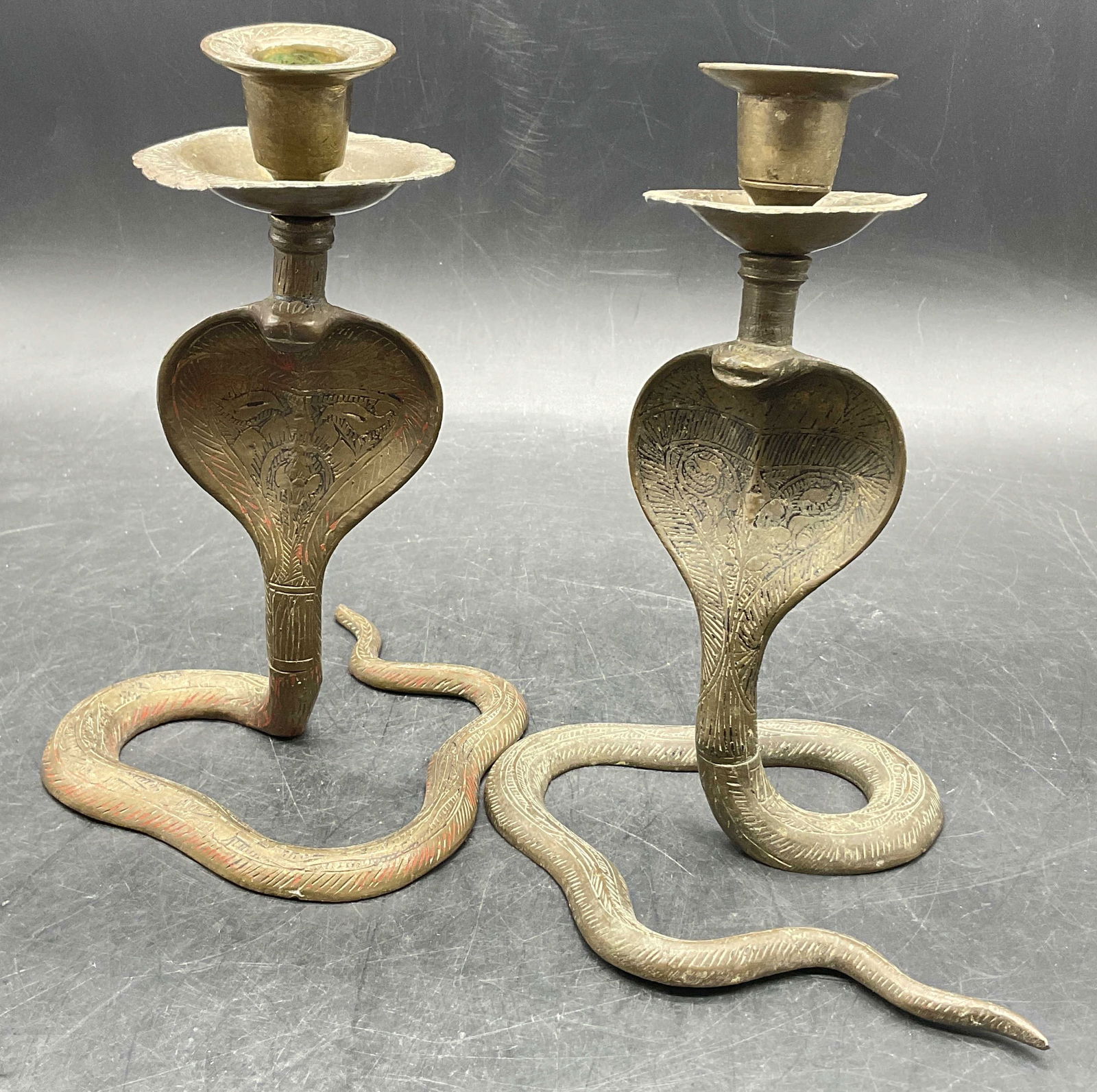 Pair Vintage Brass Cobra Candlesticks (1 of 8)
