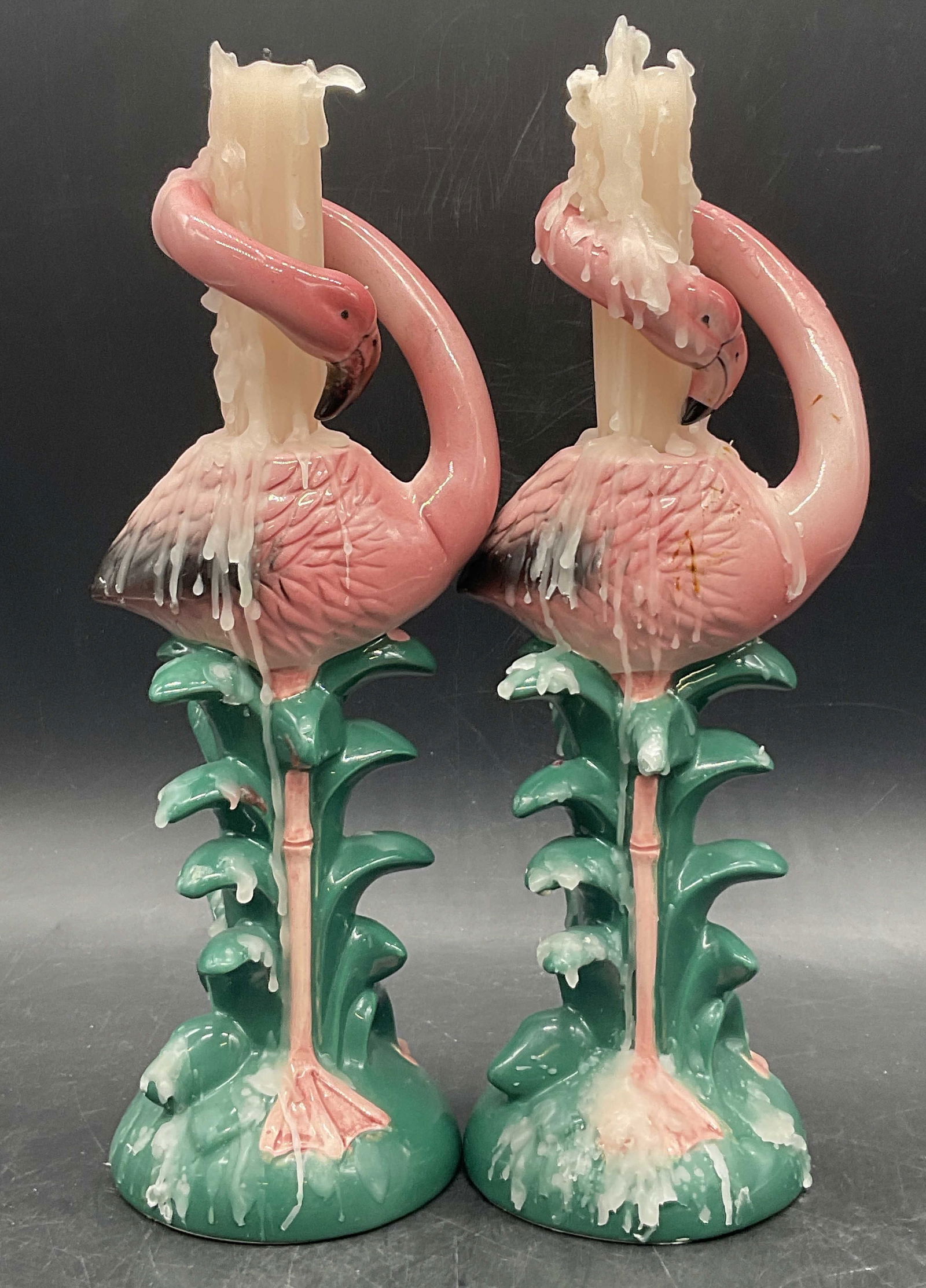 Pr 1981 FIVE & DIME Ceramic Flamingo Candlesticks (1 of 9)