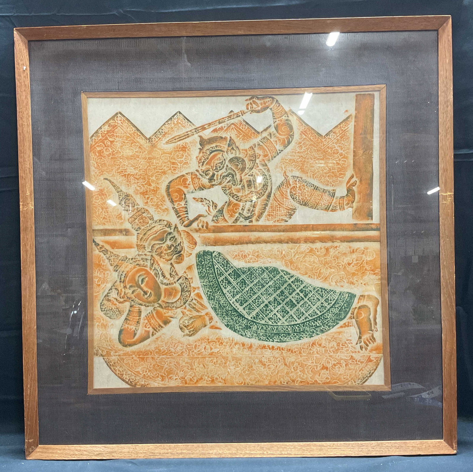 Framed Thai Temple Colored Rubbing (1 of 6)