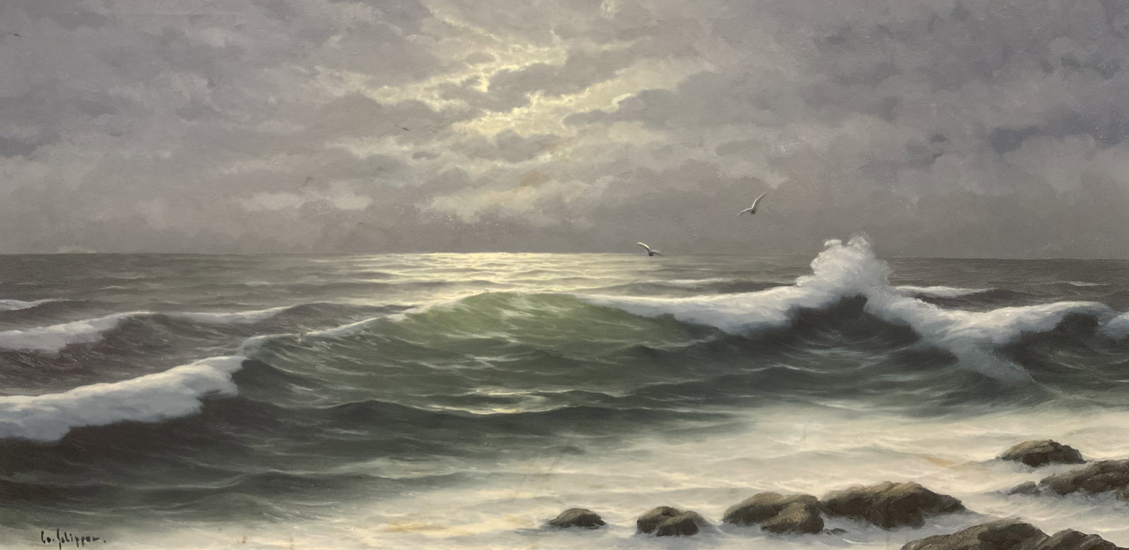 C. Schipper Seashore with Seagulls Oil Painting (1 of 7)