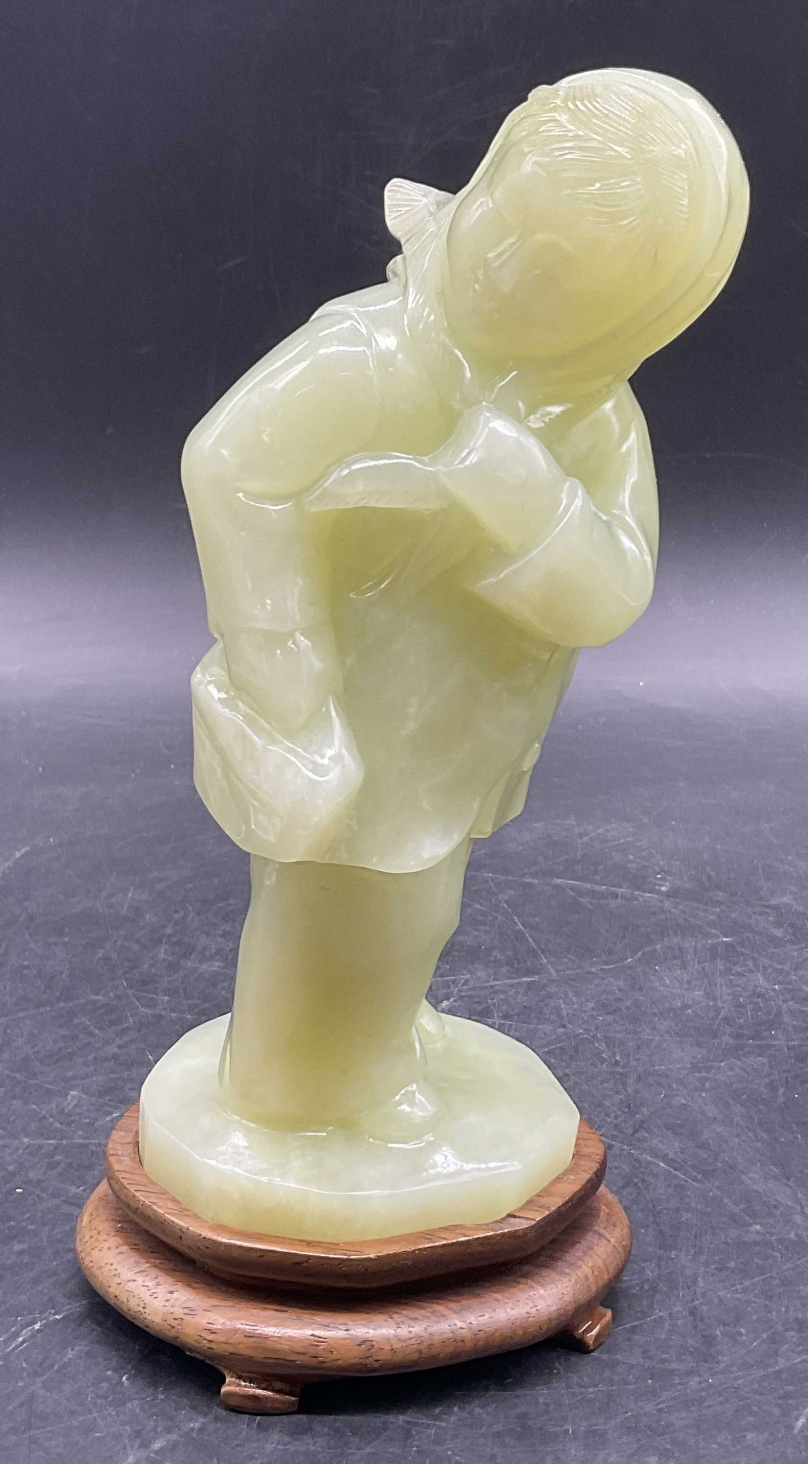 Carved Green Stone Female Figural W/ Wood Stand (1 of 10)