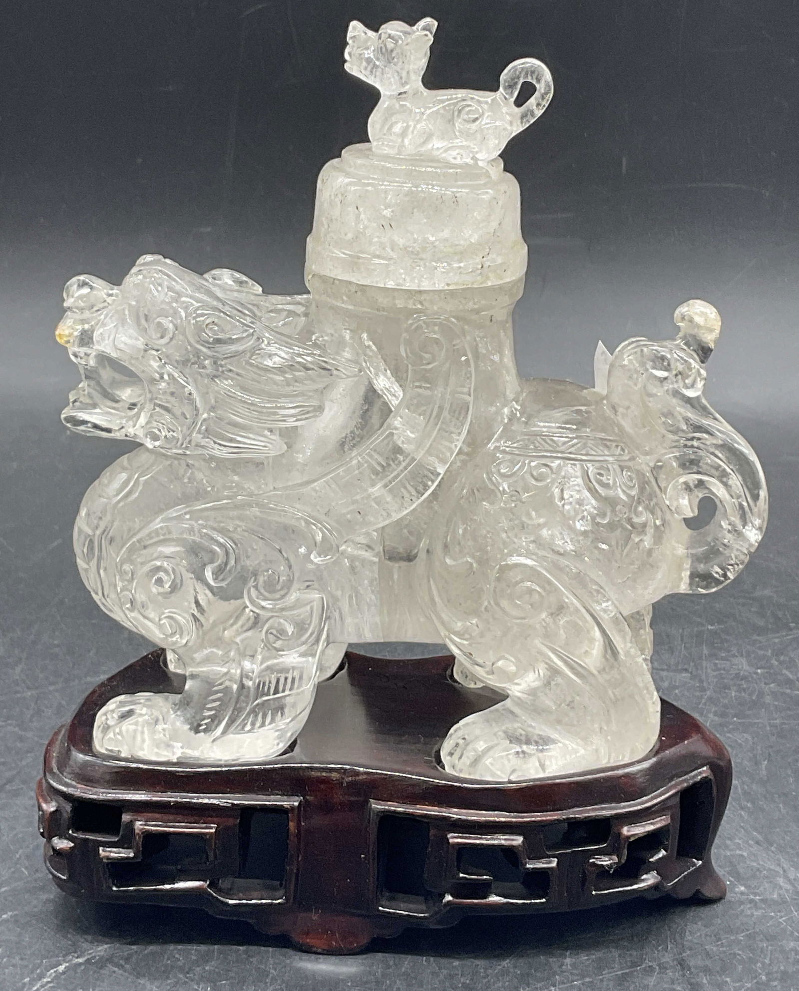Asian Fu Dog Rock Crystal Lidded Figural W/ Stand (1 of 12)
